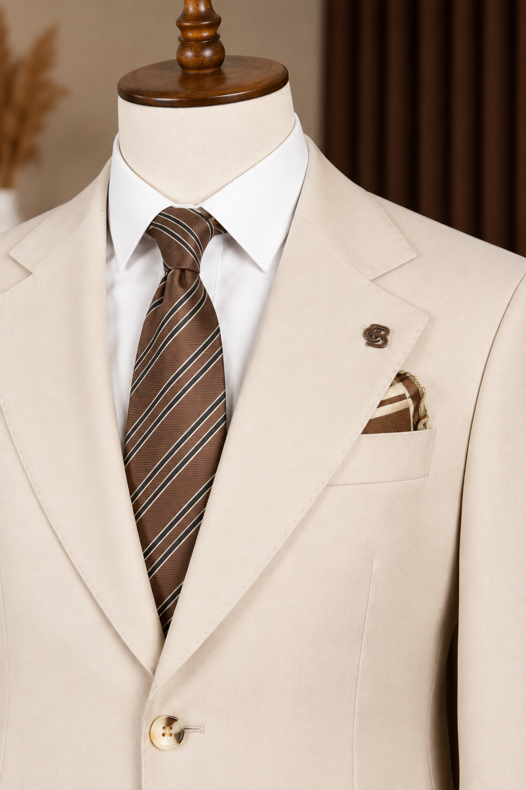 Beige Single Breasted Suit 2-Piece