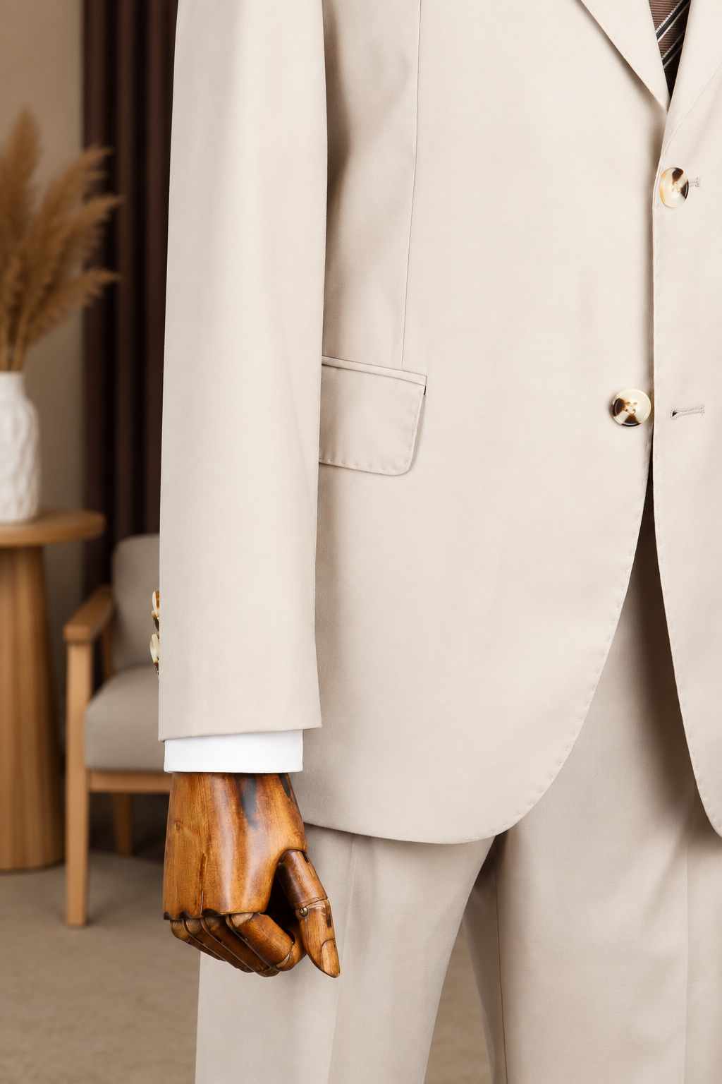Beige Single Breasted Suit 2-Piece