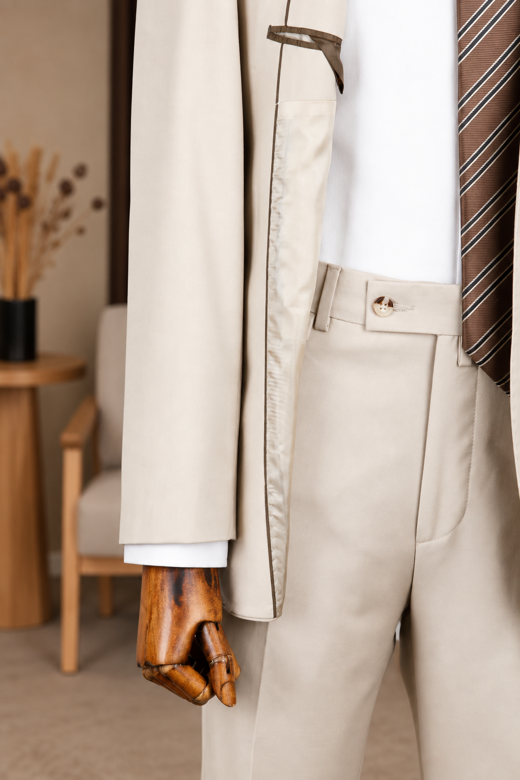 Beige Single Breasted Suit 2-Piece