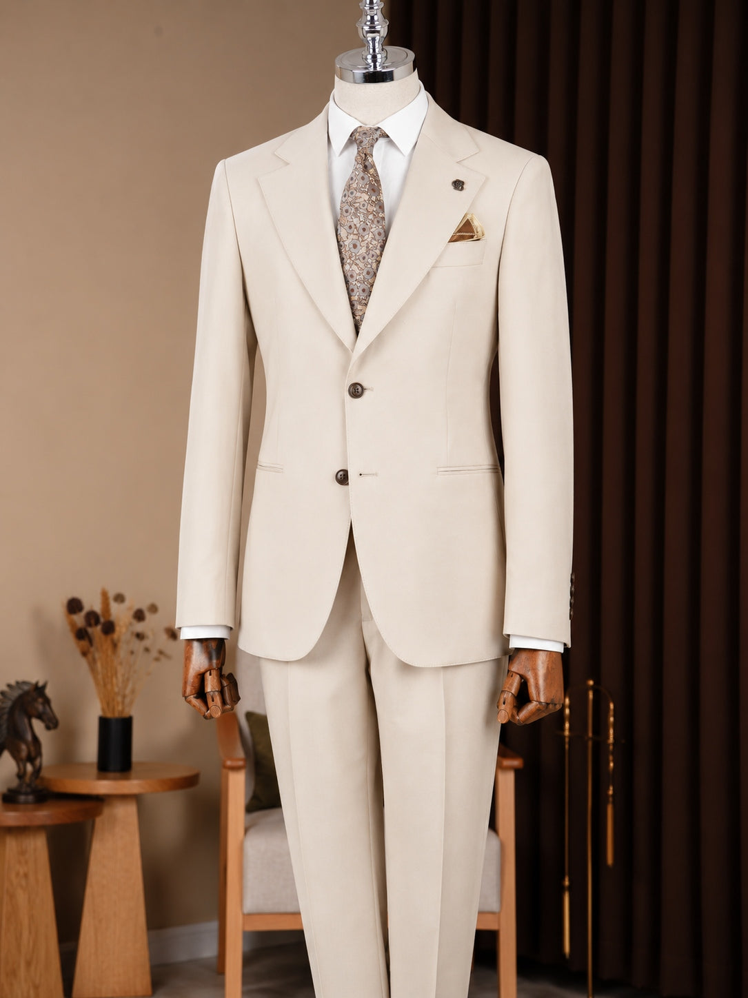 Beige Single Breasted Suit 2-Piece