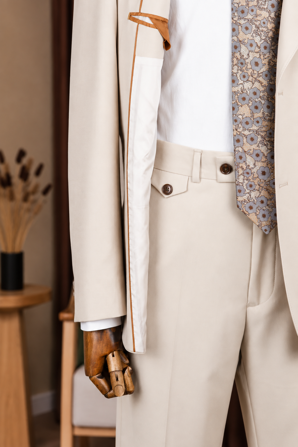 Beige Single Breasted Suit 2-Piece