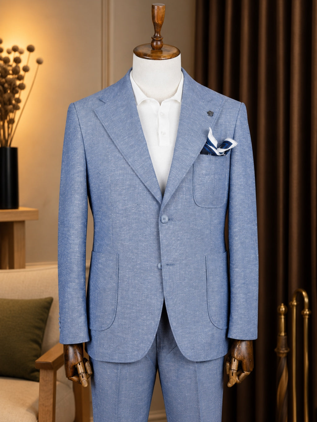 Sky-Blue Single Breasted Suit 2-Piece