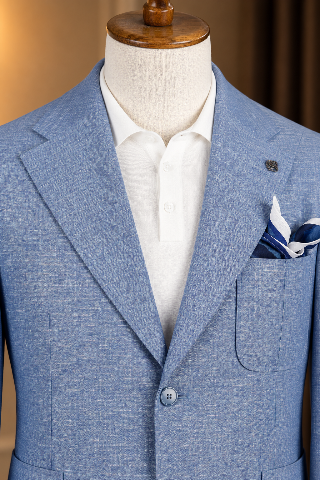 Sky-Blue Single Breasted Suit 2-Piece