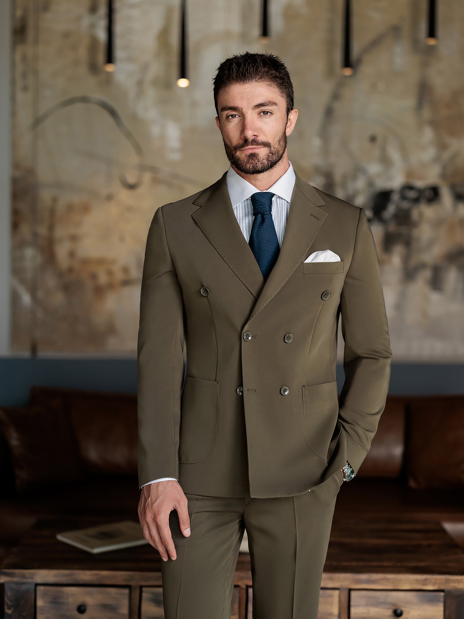 Khaki Double Breasted Suit 2-Piece