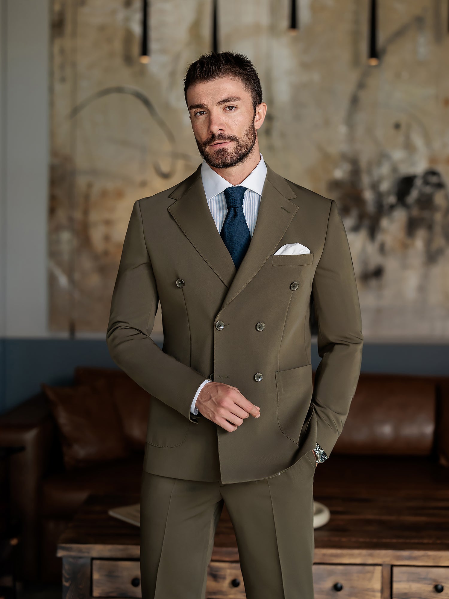 Khaki Double Breasted Suit 2-Piece