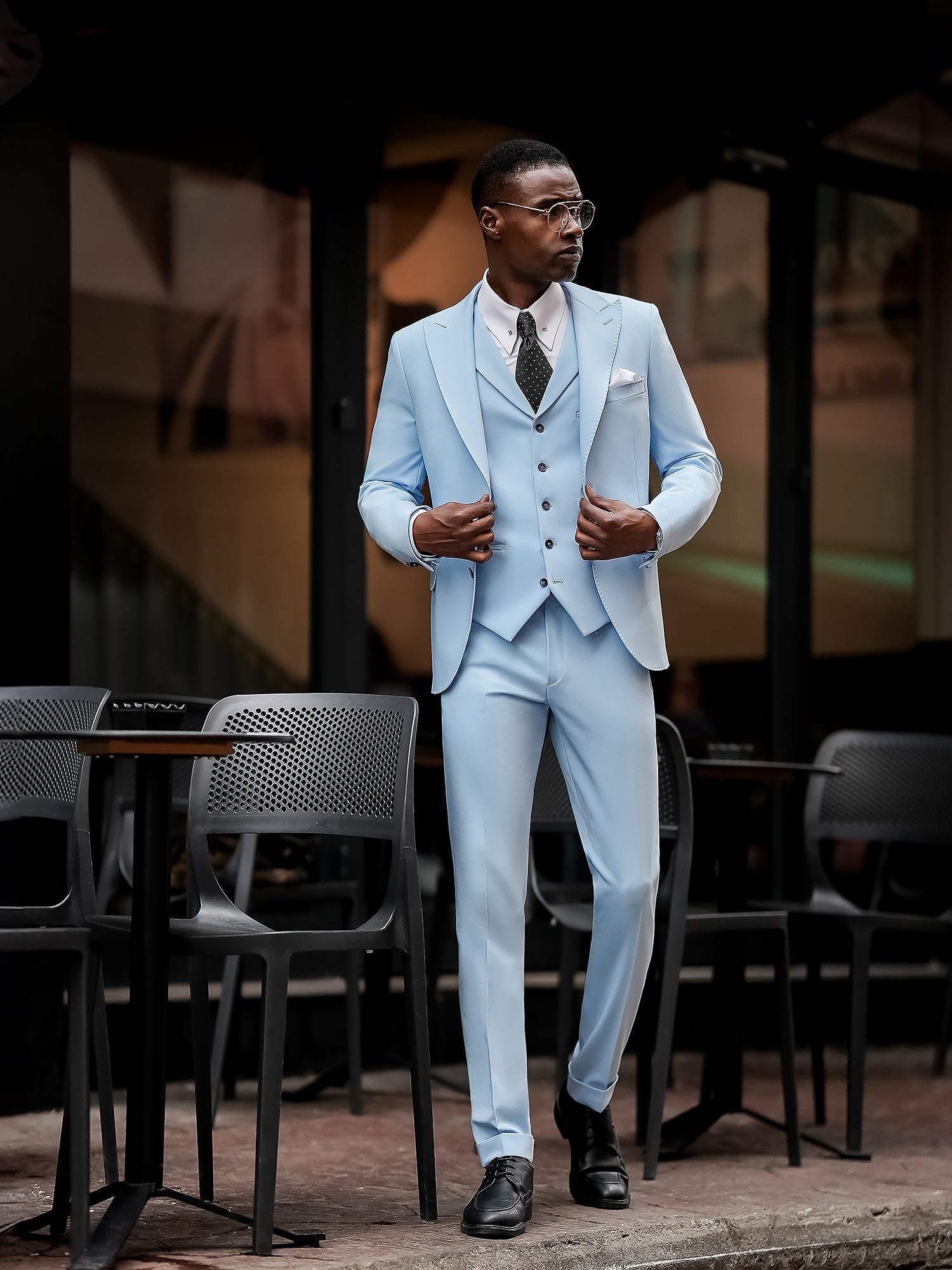 Sky-Blue Slim-Fit Suit 3-Piece