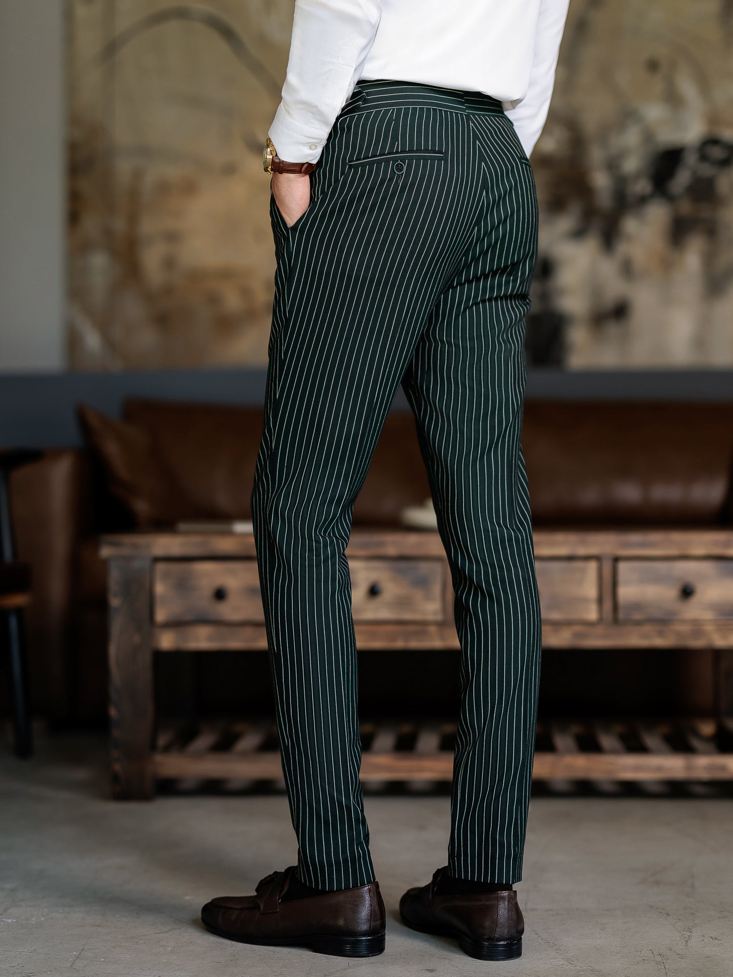 Green Striped Double Breasted Suit 2-Piece