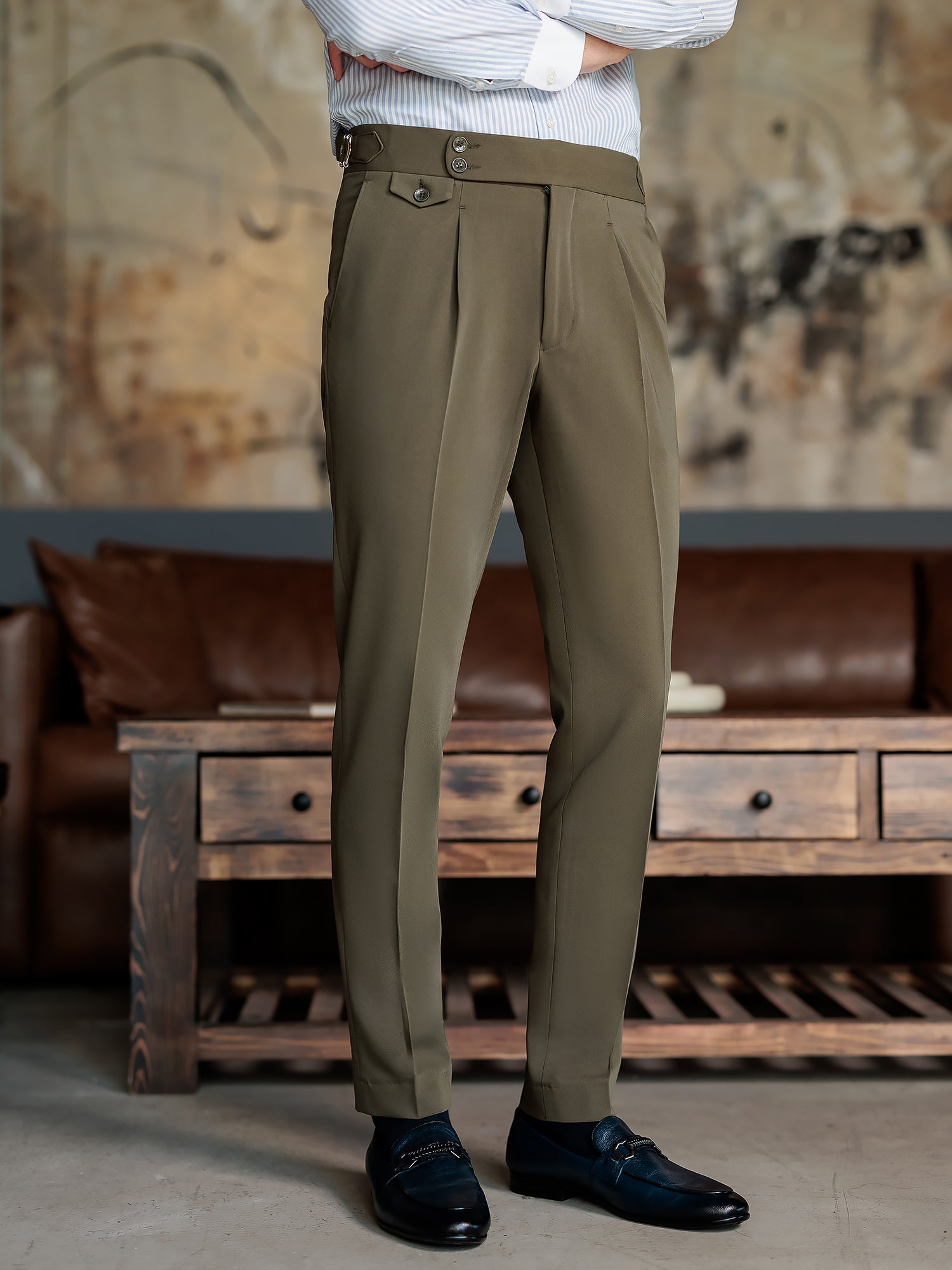 London Khaki High Waist Slim-Fit Pants