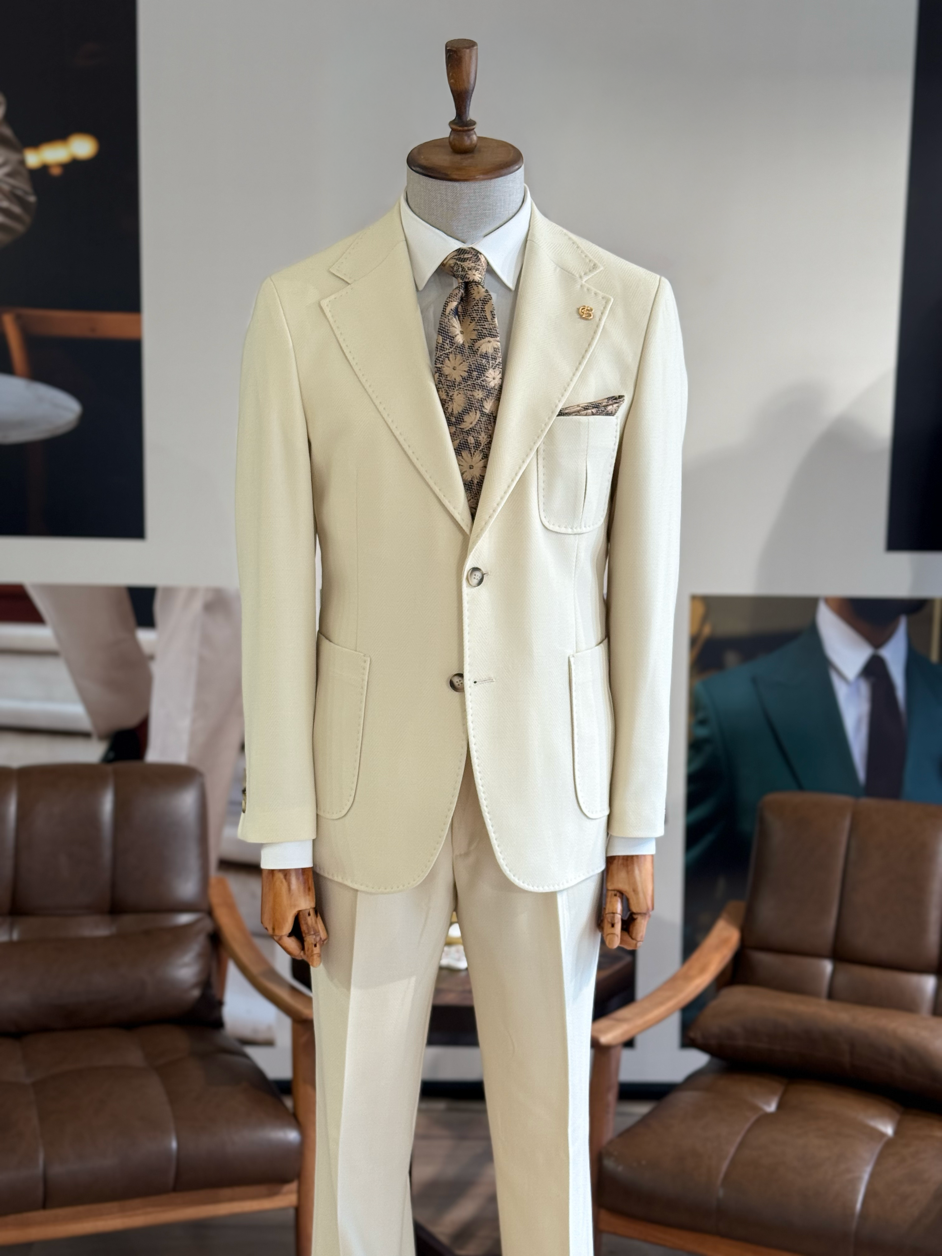 Beige Slim-Fit Suit 2-Piece