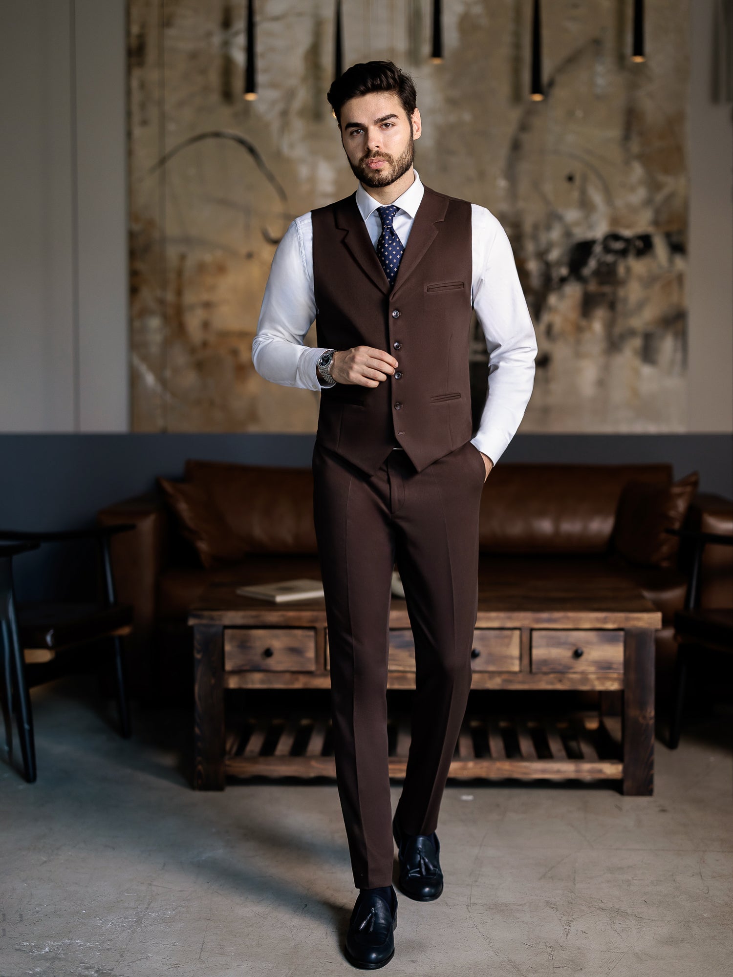 Brown Slim-Fit Suit 3-Piece