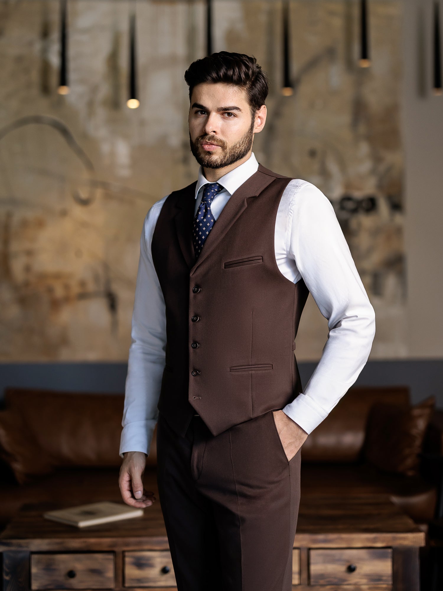 Brown Slim-Fit Suit 3-Piece