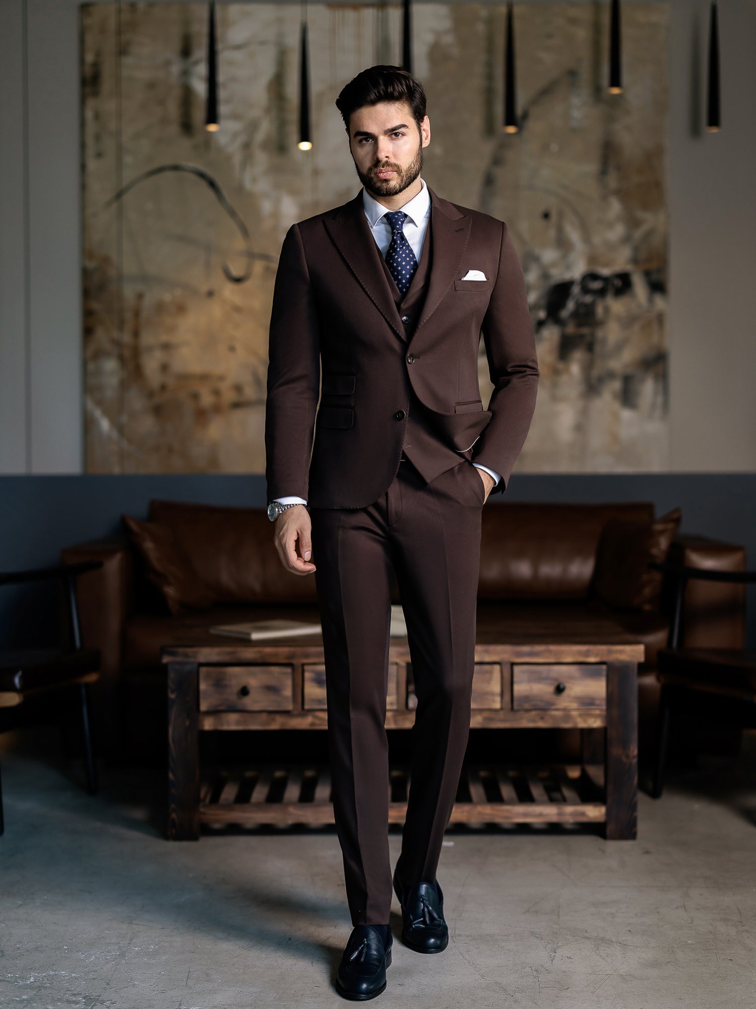 Brown Slim-Fit Suit 3-Piece