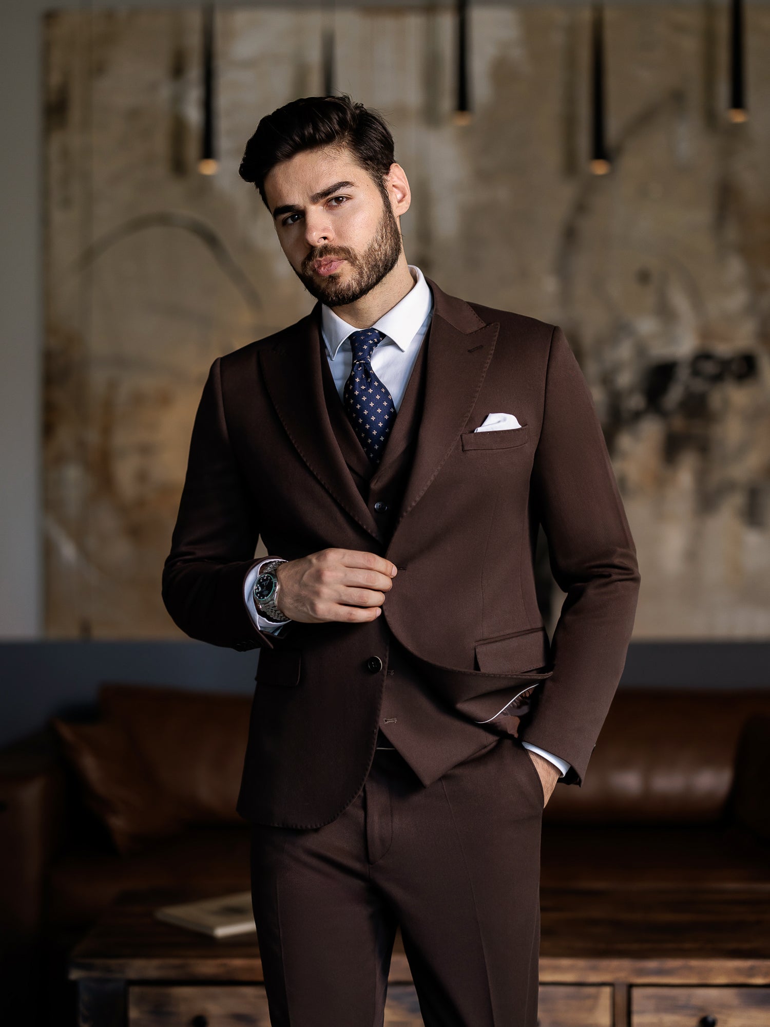 Brown Slim-Fit Suit 3-Piece