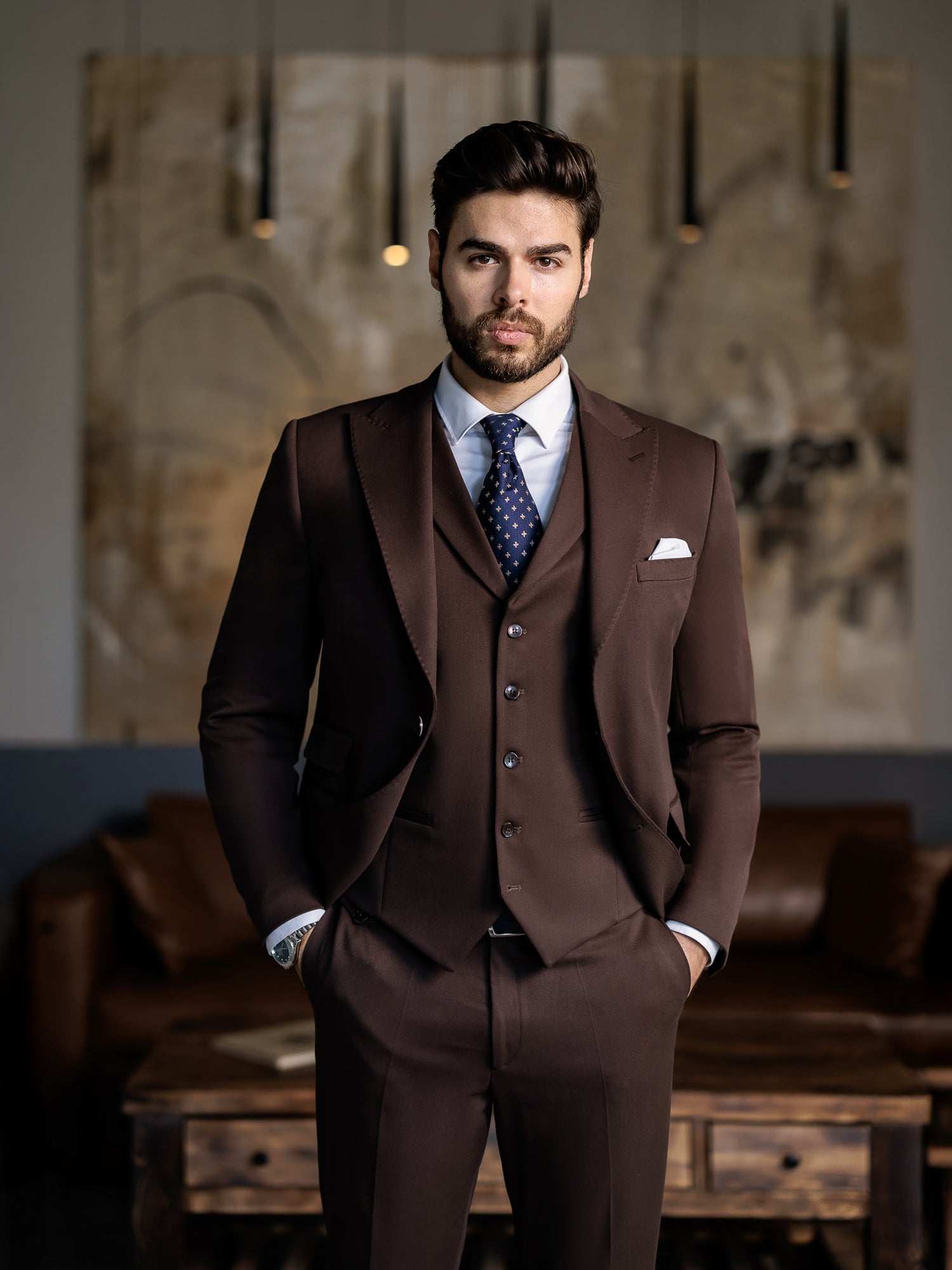 Brown Slim-Fit Suit 3-Piece