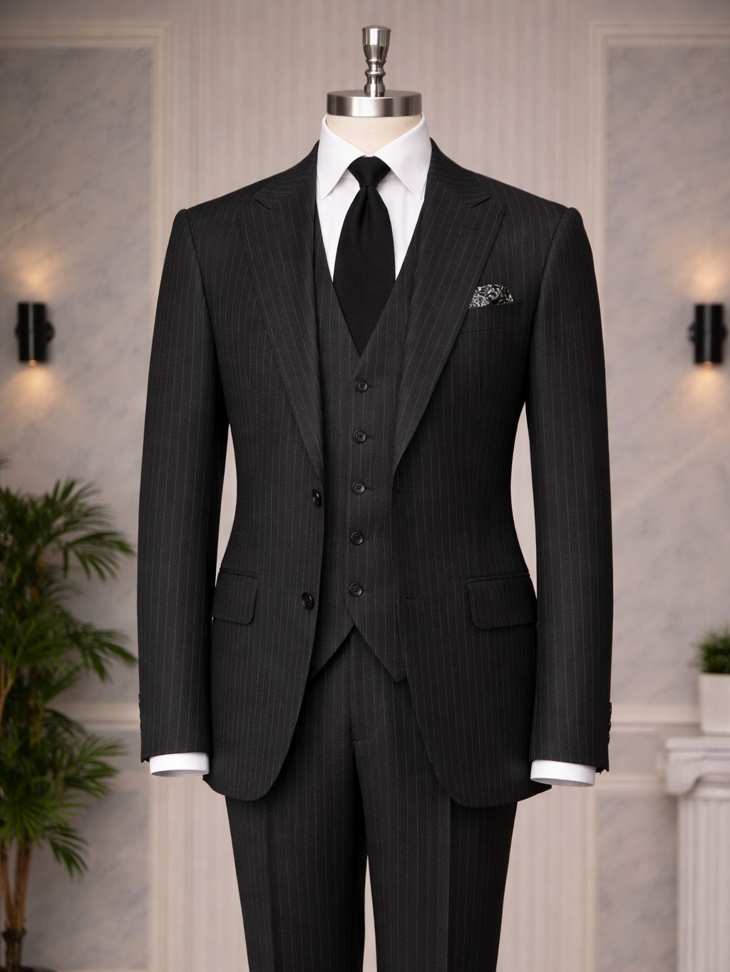 Black Double-Sided Vest Suit 3-Piece