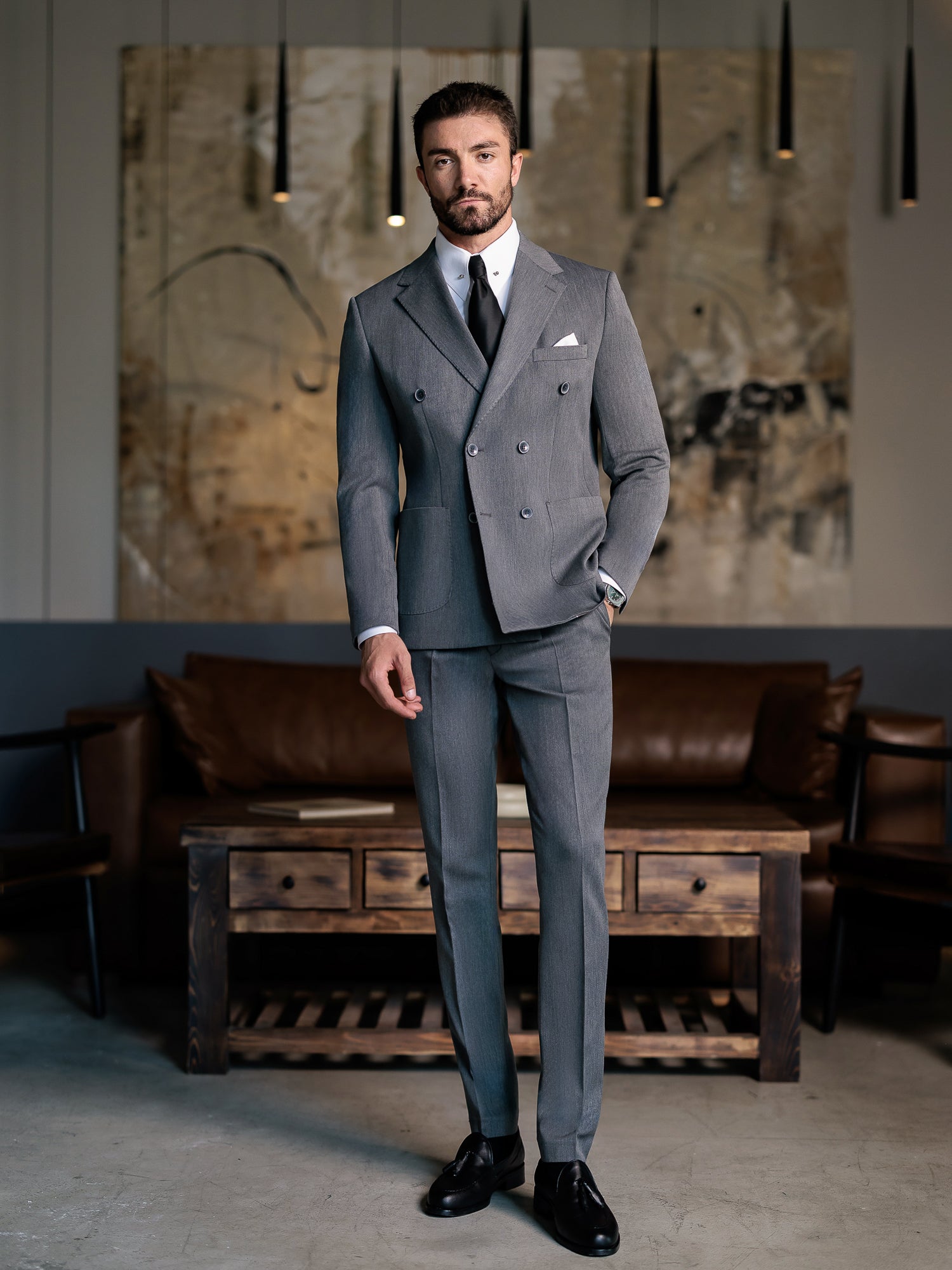 Grey Double Breasted Suit 2-Piece