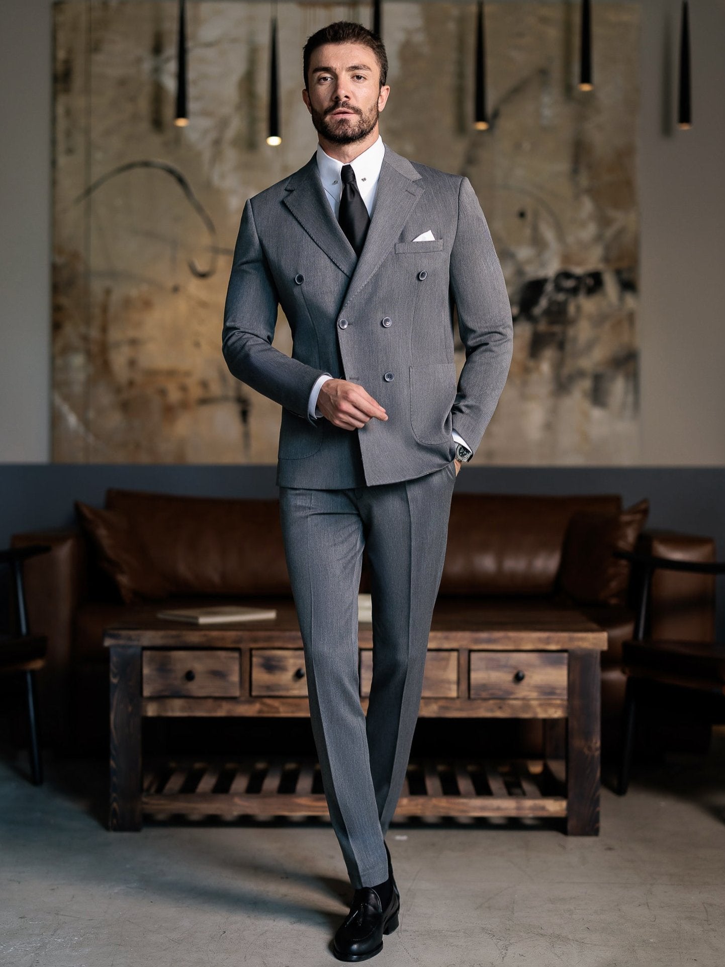 Grey Double Breasted Suit 2-Piece