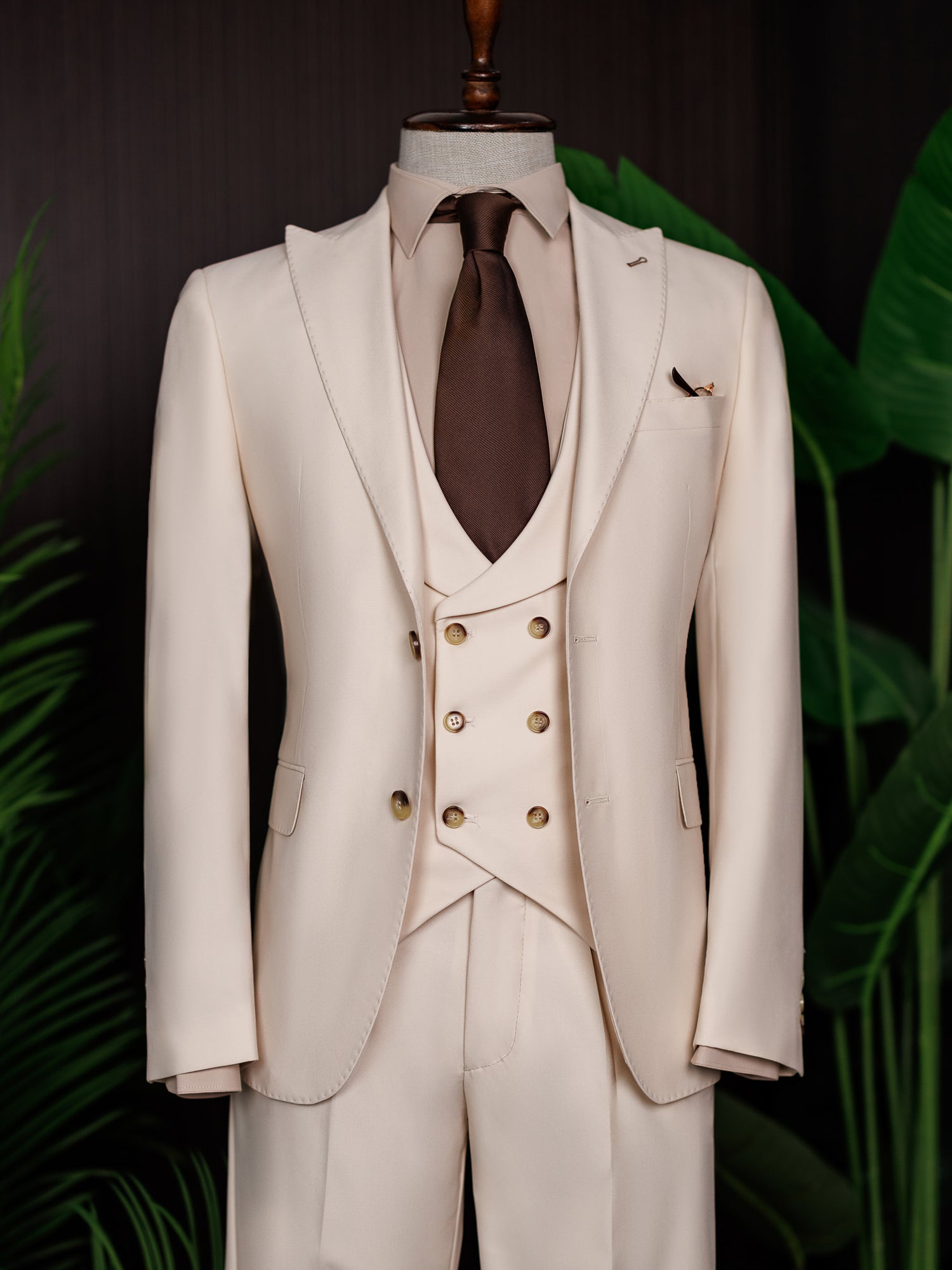 Beige Modern-Fit Suit 3-Piece