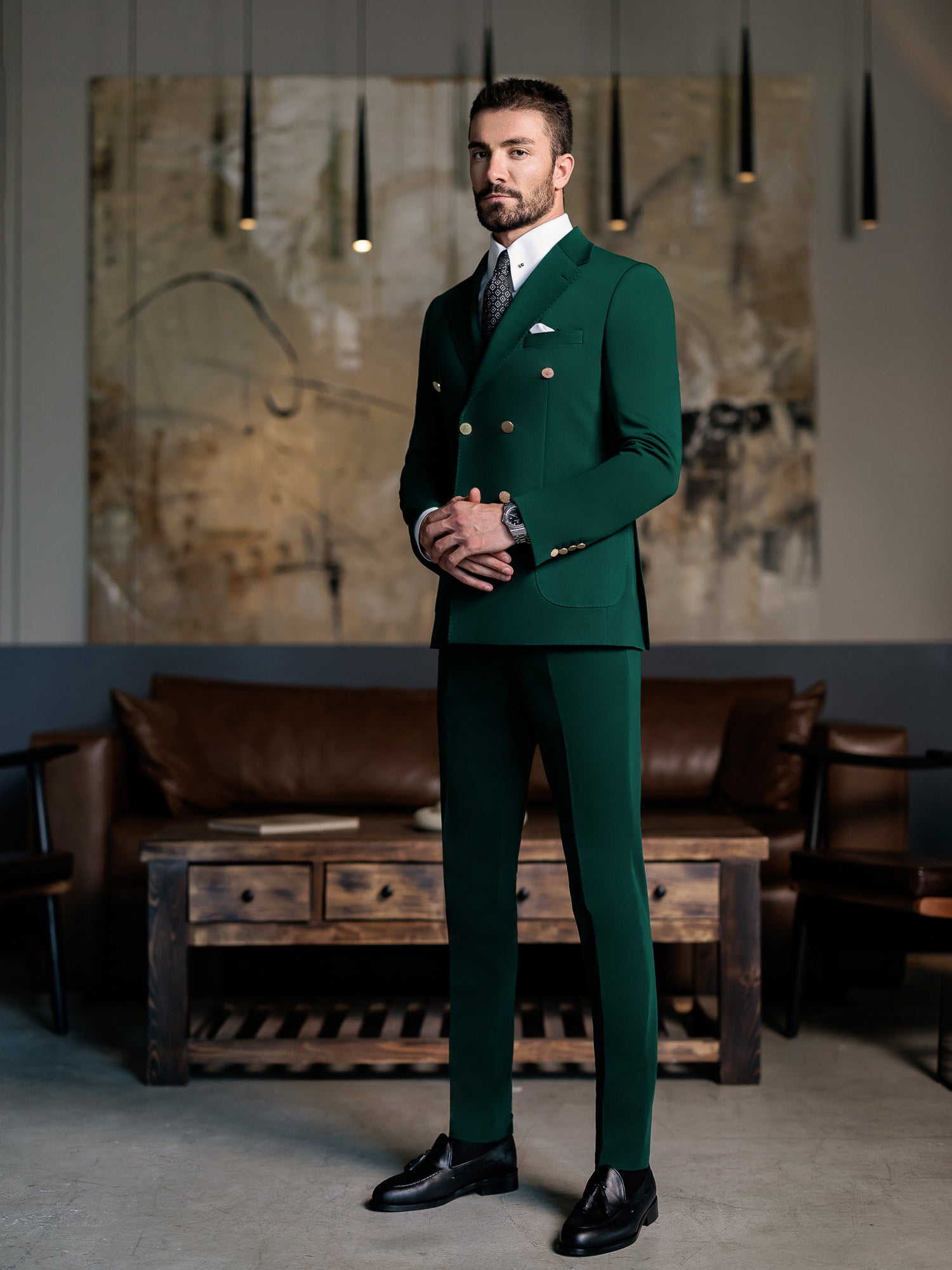 Green Double Breasted Suit 2-Piece