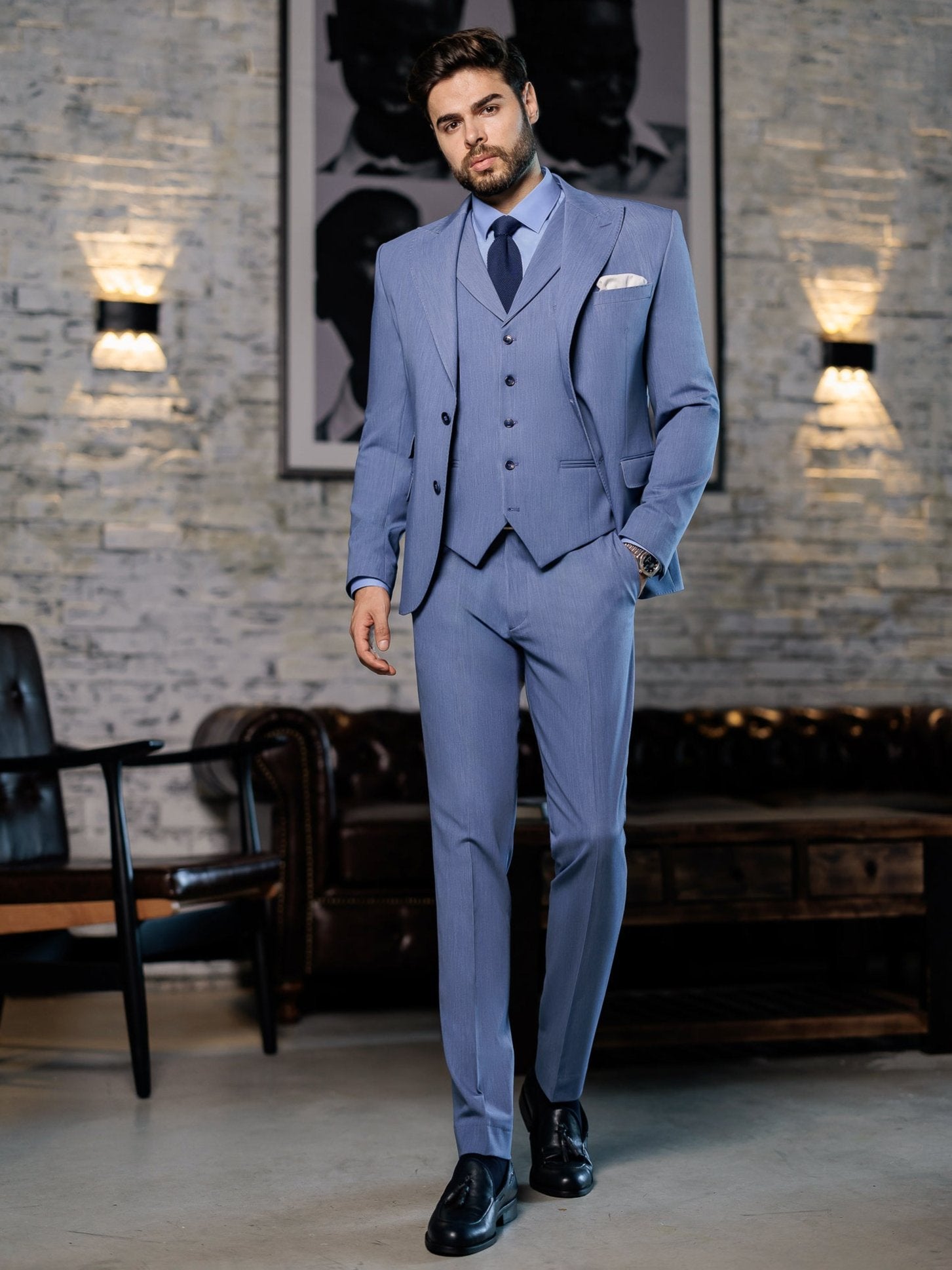 Blue Slim-Fit Suit 3-Piece