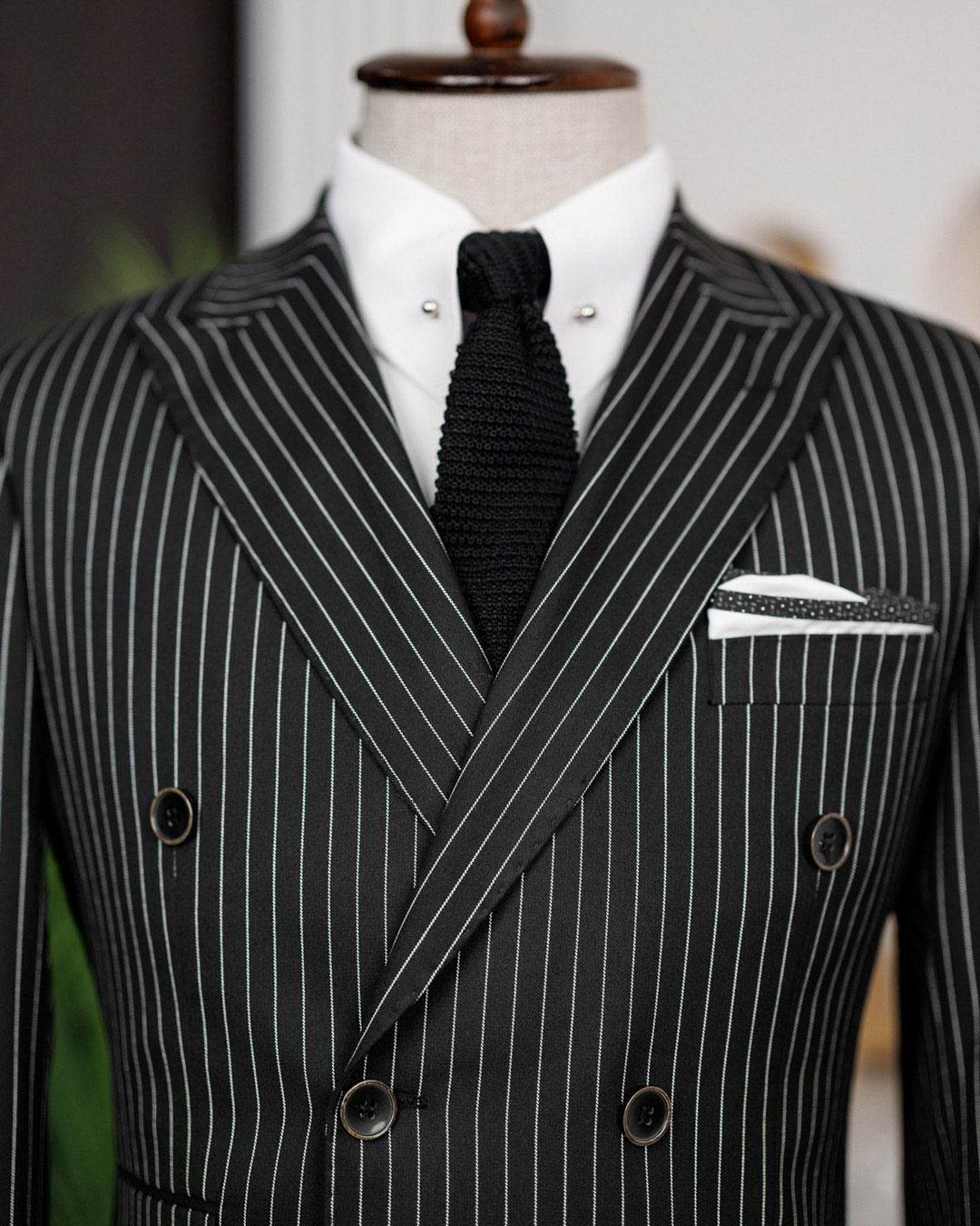 Black Striped Double Breasted Suit 2-Piece