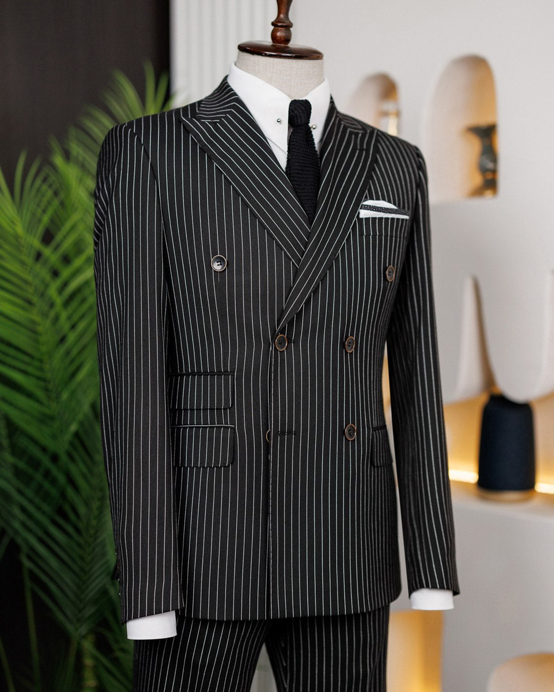 Black Striped Double Breasted Suit 2-Piece