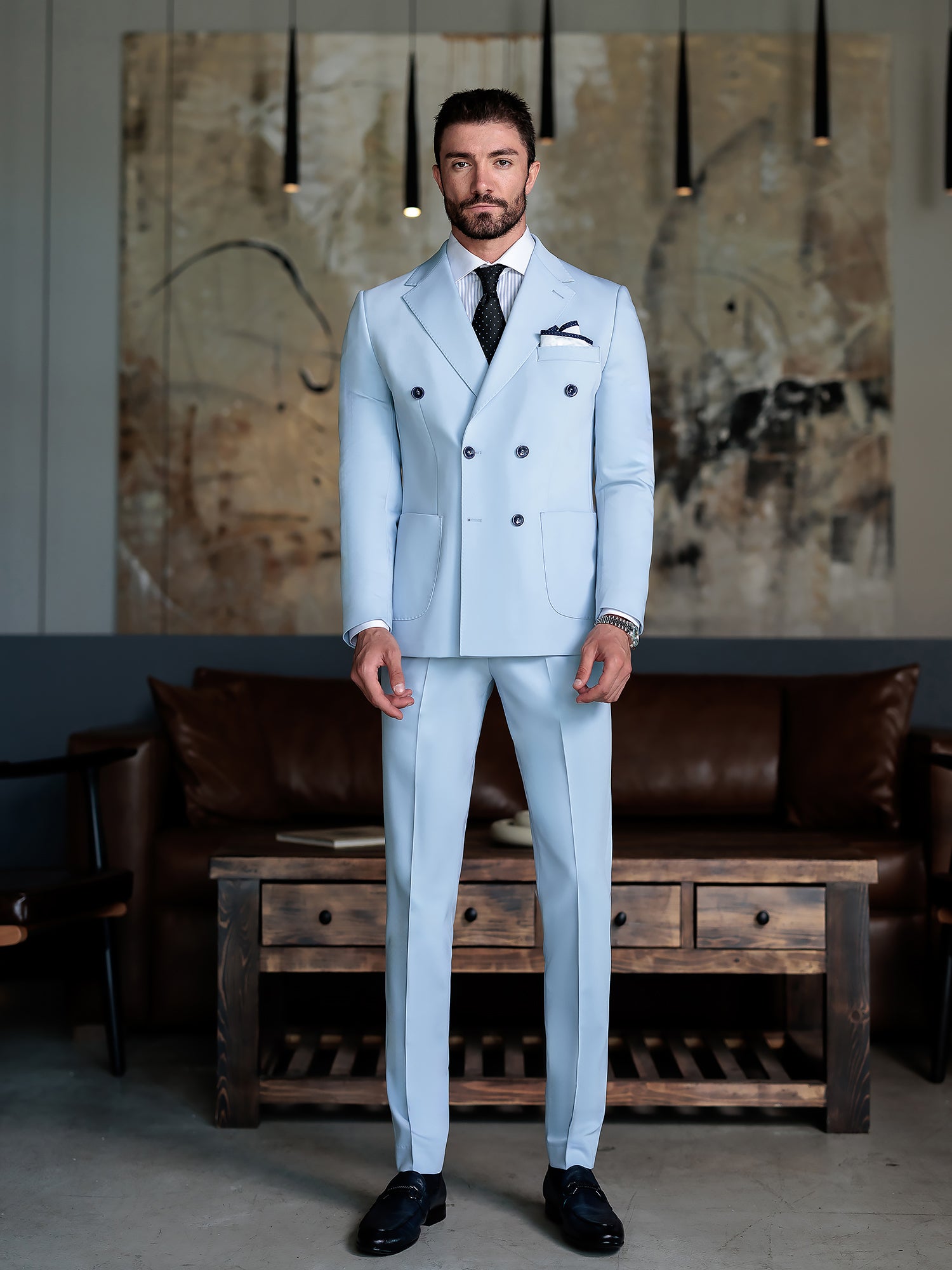 Sky-Blue Double Breasted Suit 2-Piece