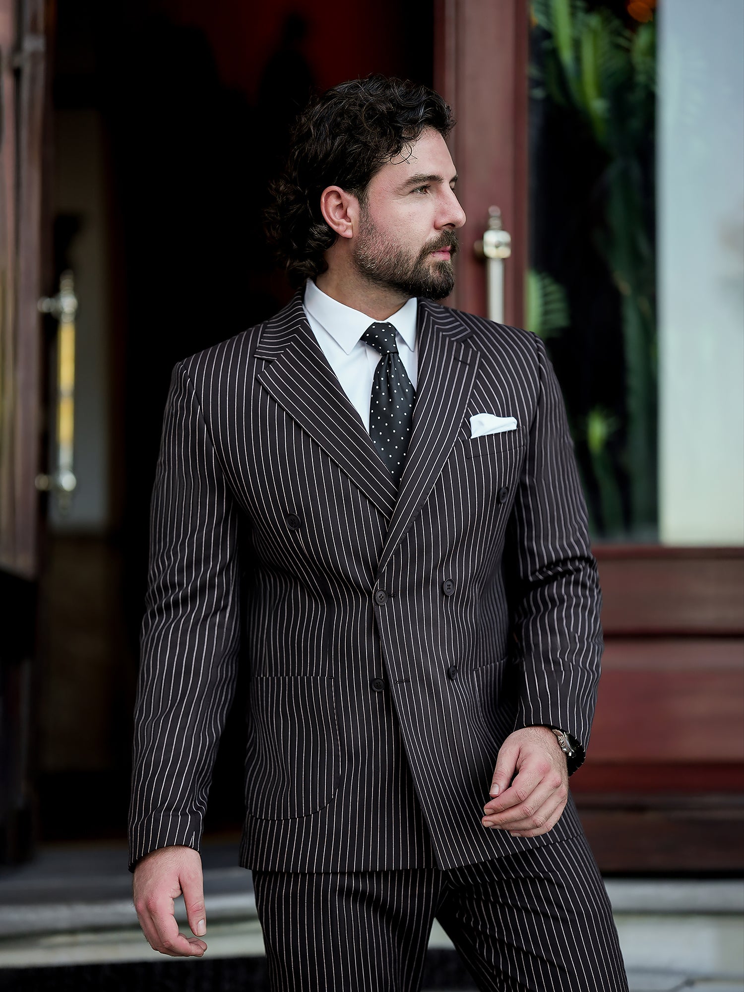 Bordeaux Striped Double Breasted Suit 2-Piece