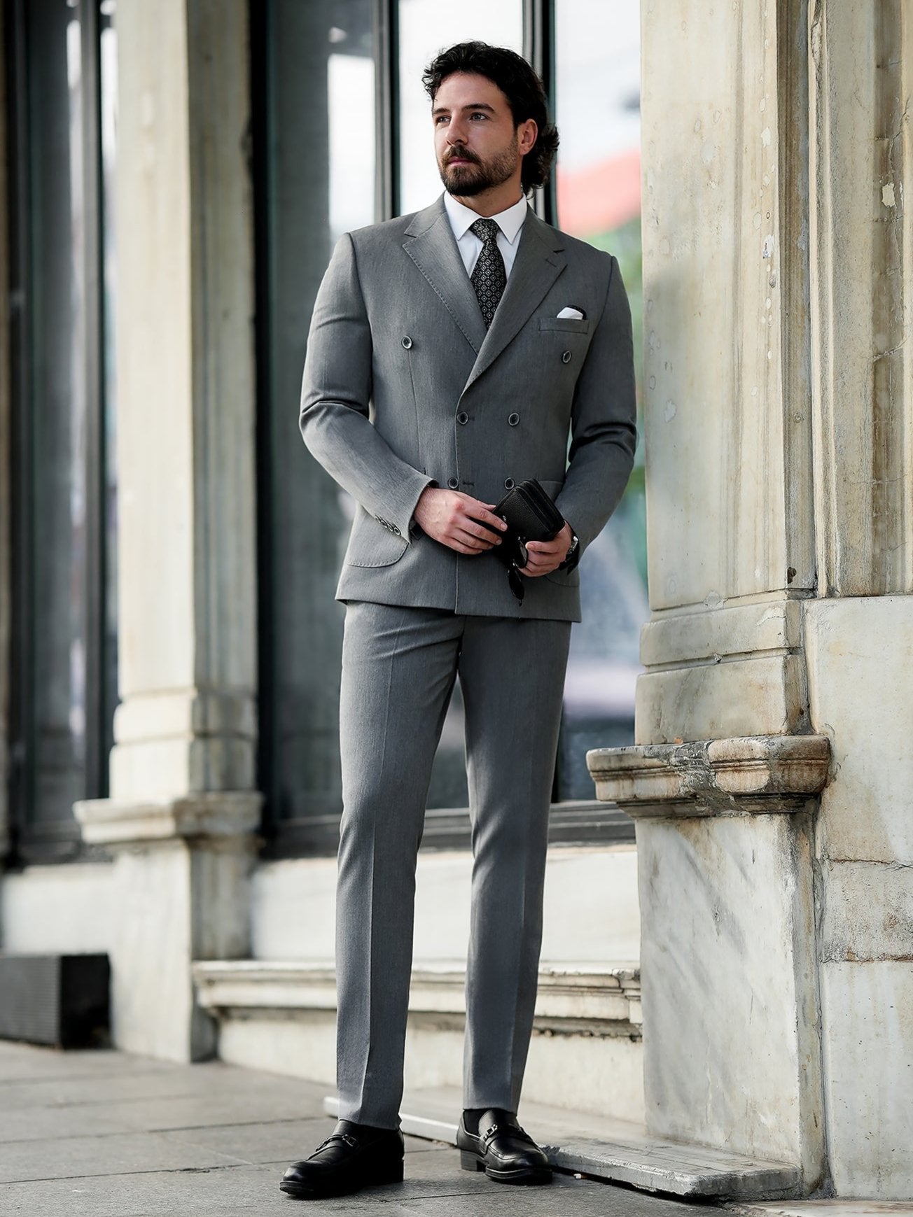 Grey Double Breasted Suit 2-Piece