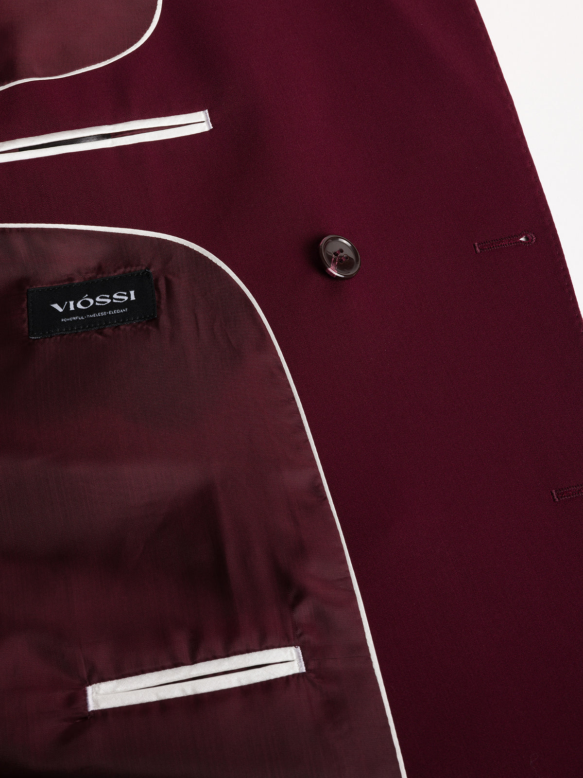 VIOSSI London Bordeaux double breasted blazer back view showing tailored fit and structured silhouette