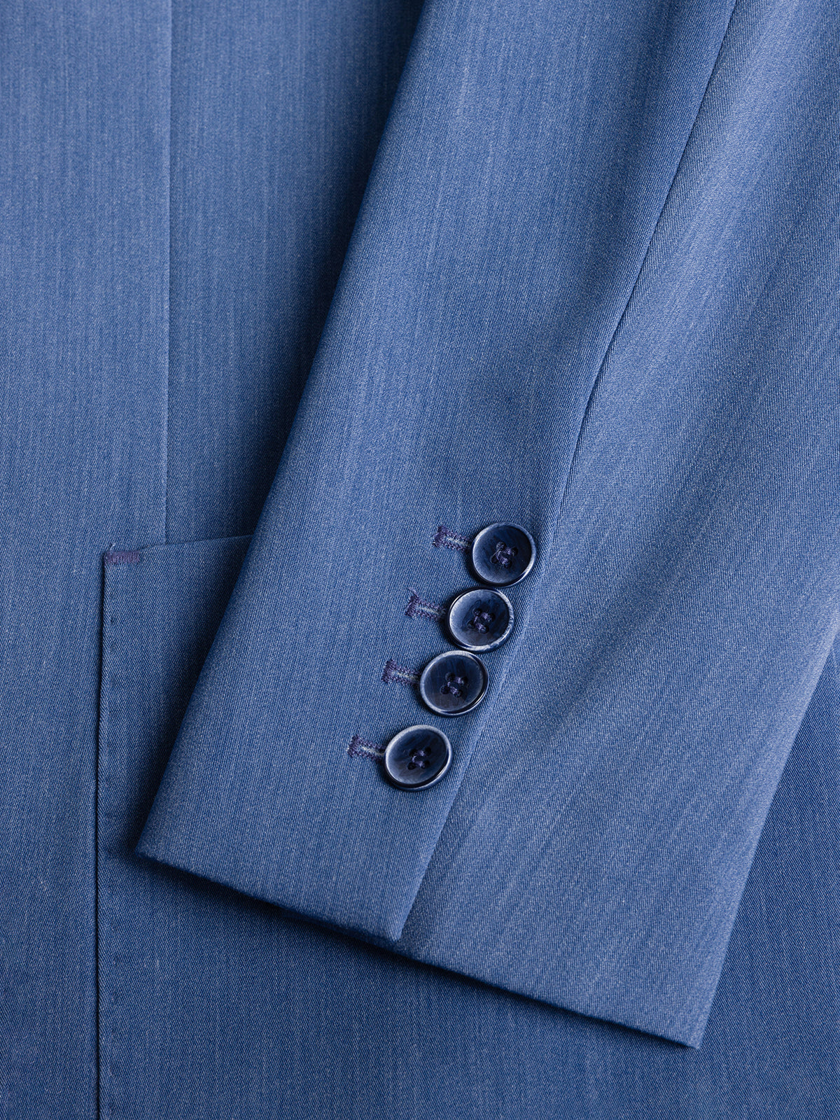 VIOSSI London blue double breasted blazer lapel detail - tuxedo double breasted button and stitching