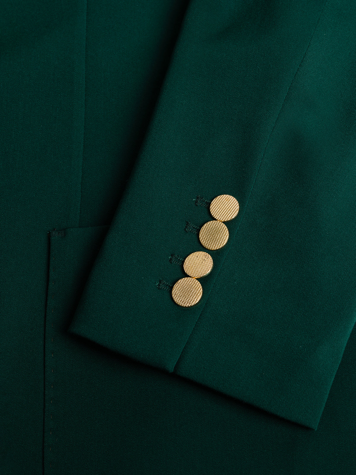 VIOSSI London Green men double breasted blazer detail shot of lapels and button closure styling