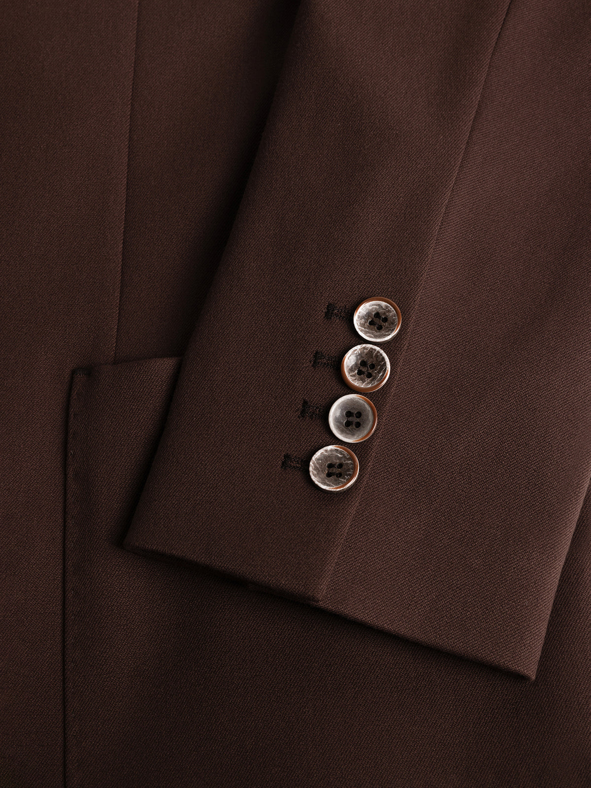 VIOSSI London Brown Double Breasted Blazer detail view - men double breasted blazer fabric texture closeup