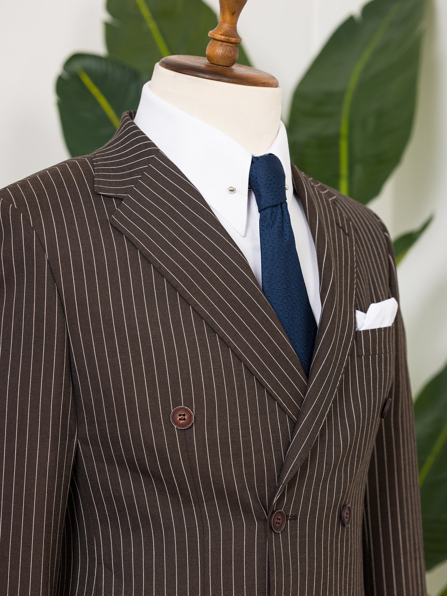 Brown Striped Double Breasted Suit 2-Piece