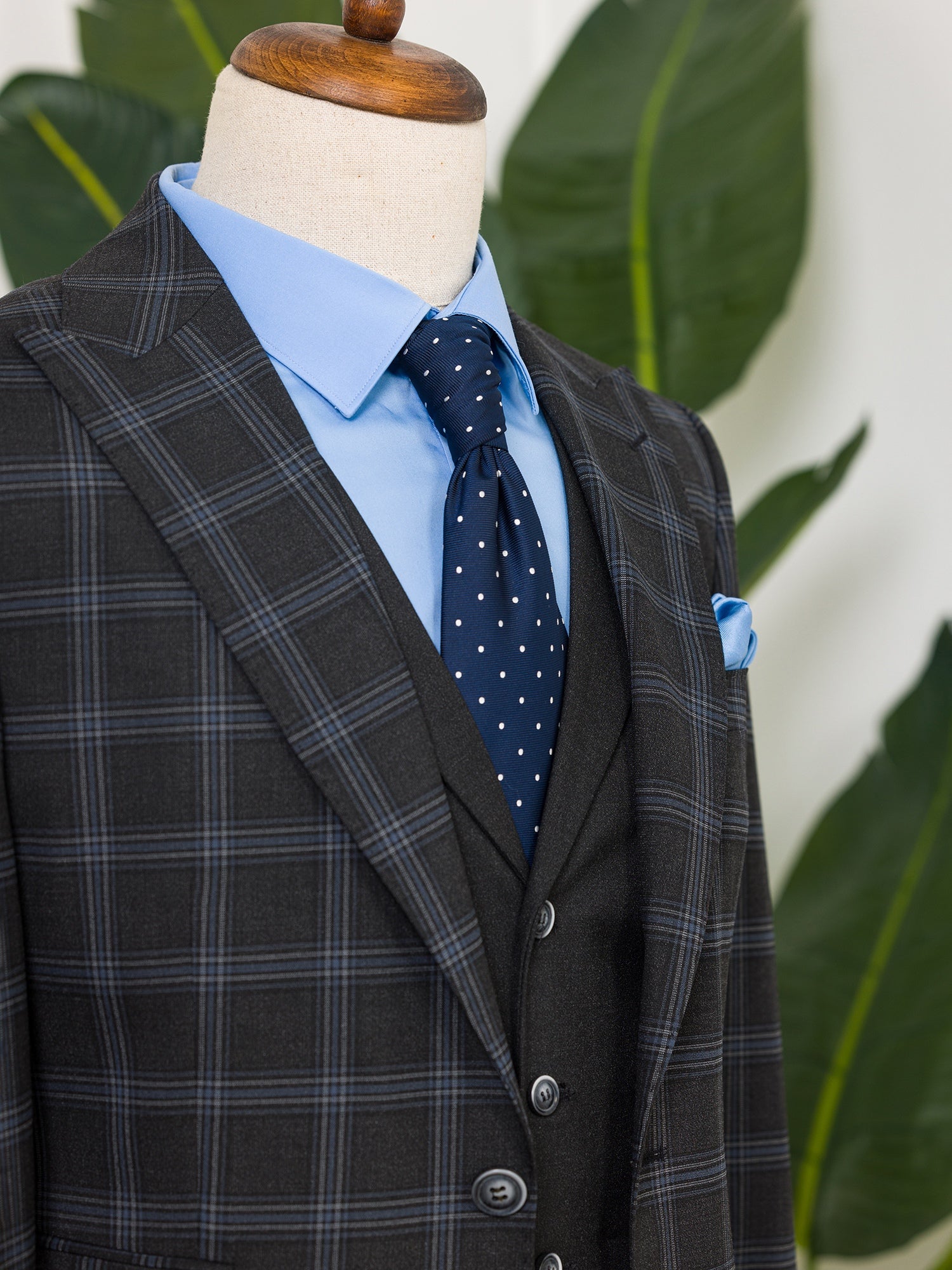 Dark Navy Plaid Slim-Fit Suit 3-Piece