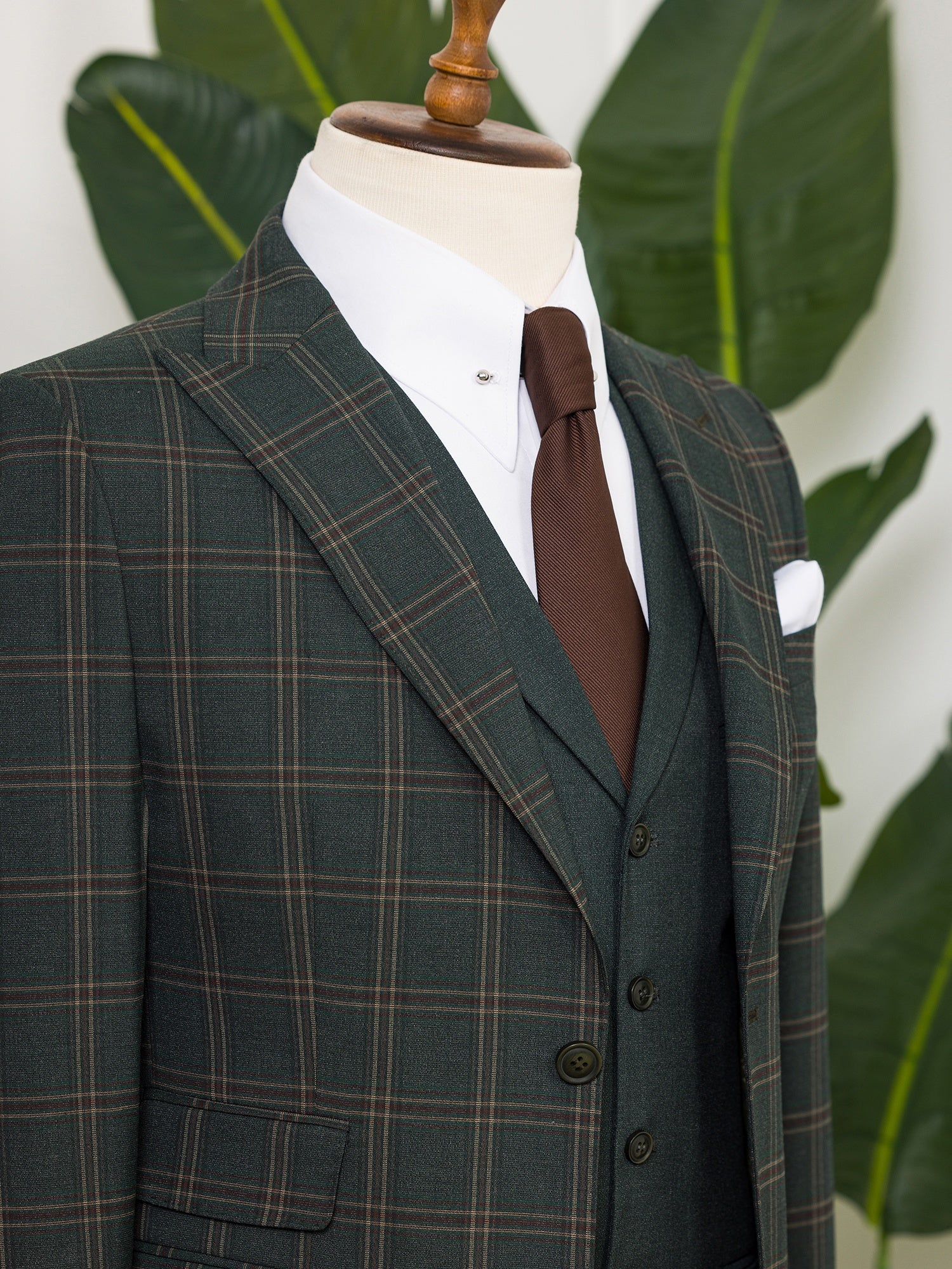 Green Plaid Slim-Fit Suit 3-Piece