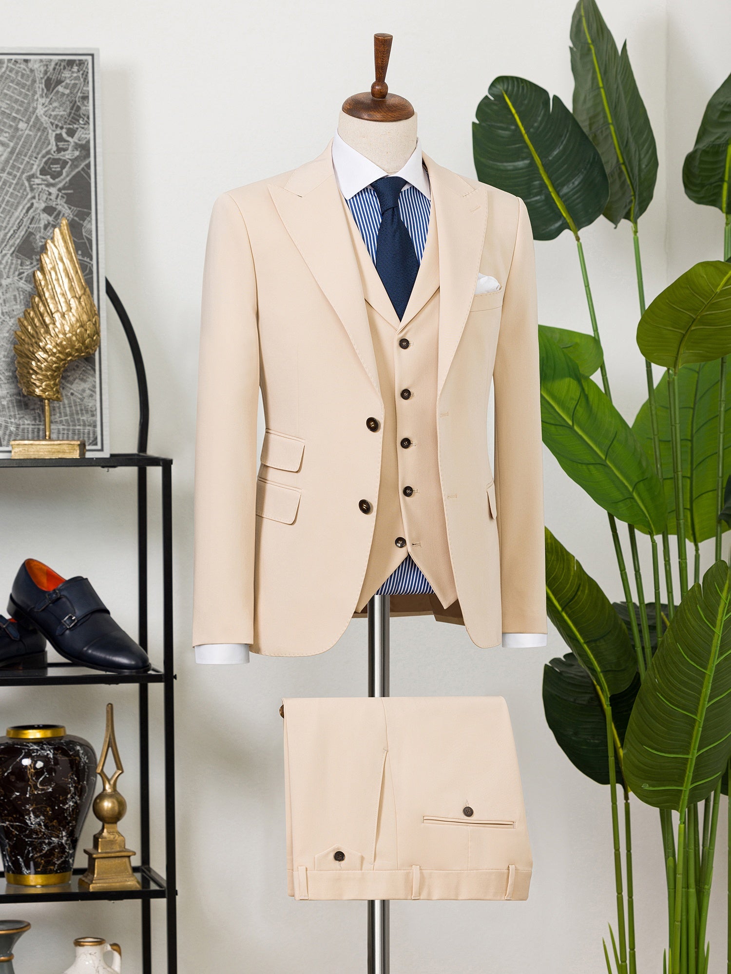 Beige Slim-Fit Suit 3-Piece