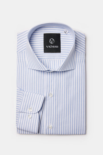 Sky-Blue Striped Spread Collar Shirt