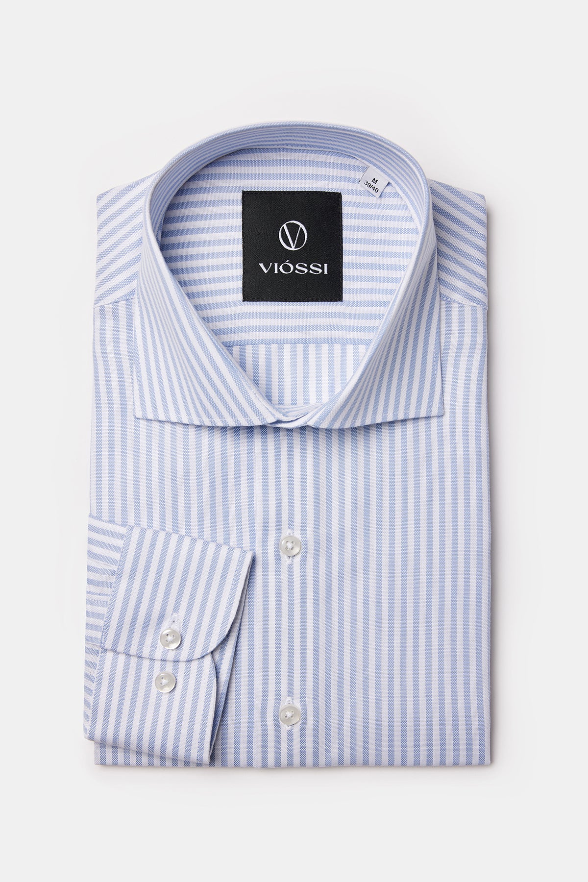 Sky-Blue Striped Italian Spread Collar Shirt