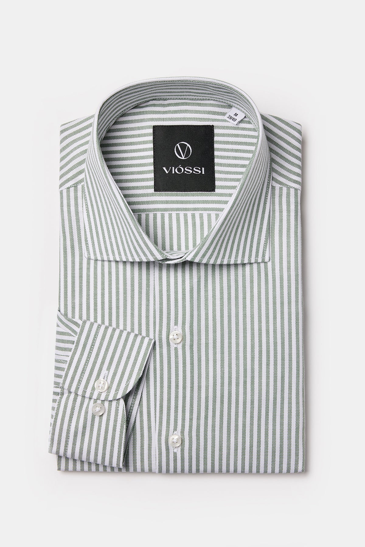 Green Striped Italian Spread Collar Shirt