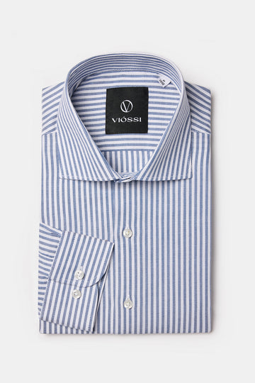 Blue Striped Italian Spread Collar Shirt
