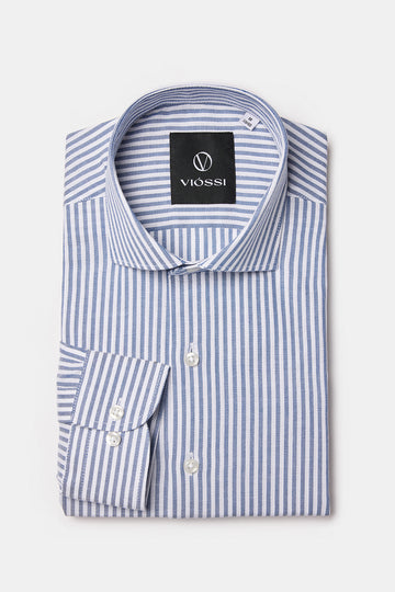 Blue Striped Spread Collar Shirt