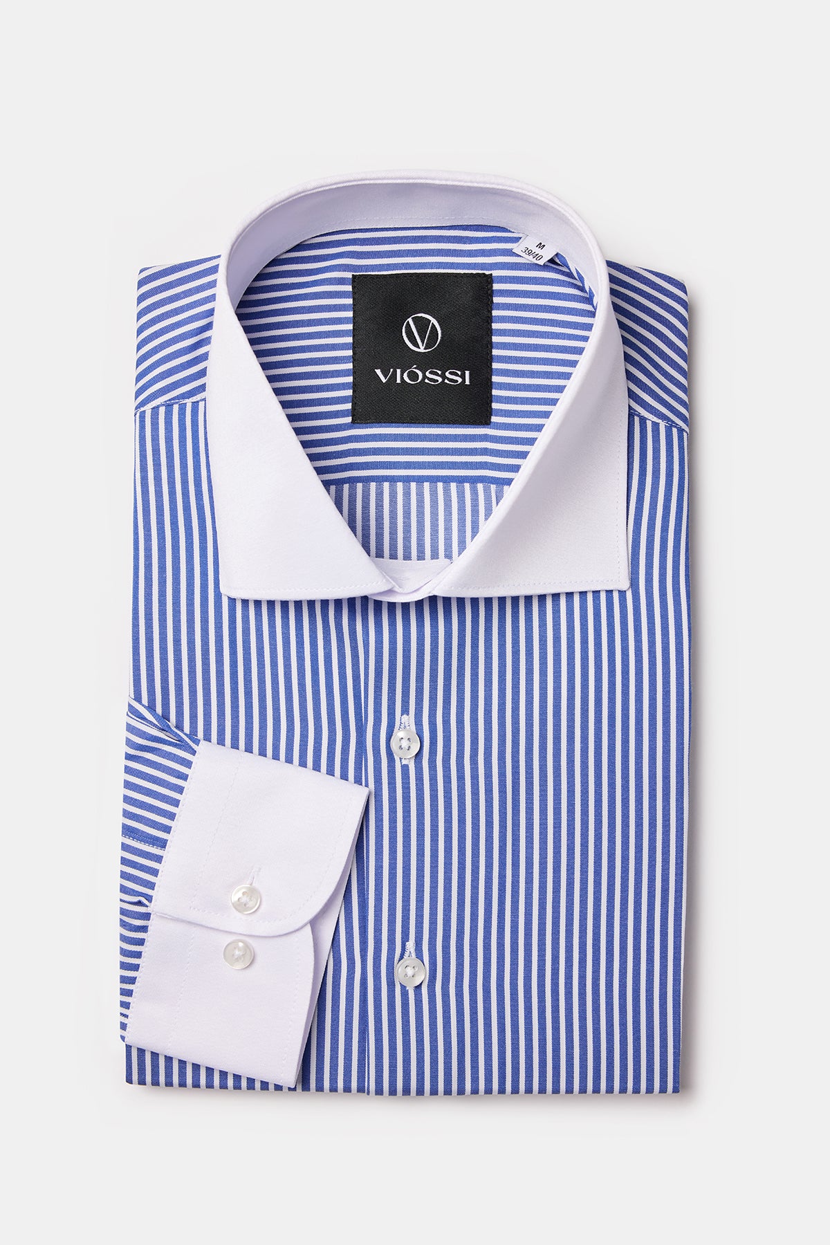 Long sleeve shirt-White, blue collar