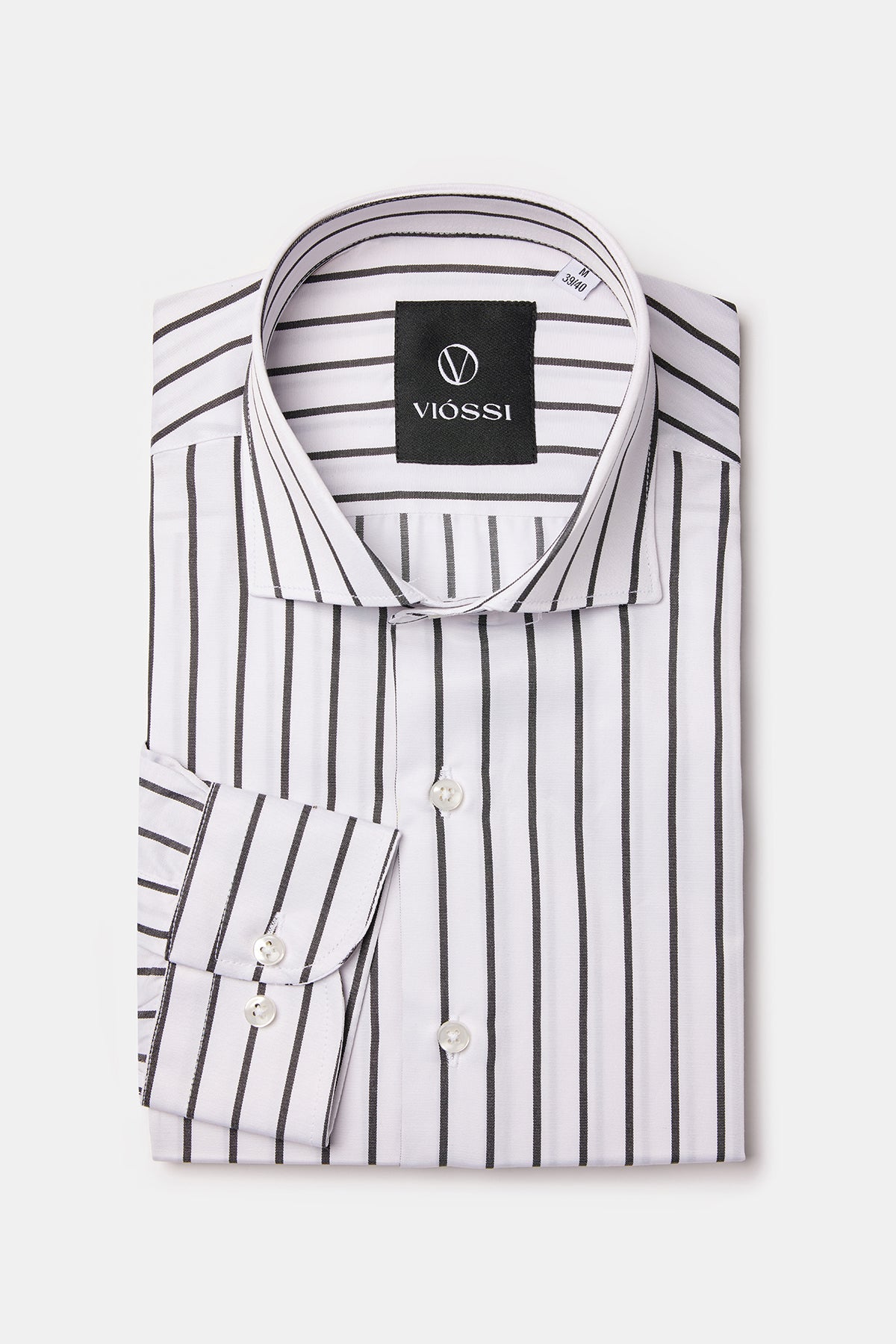 White-Black Striped Spread Collar Shirt