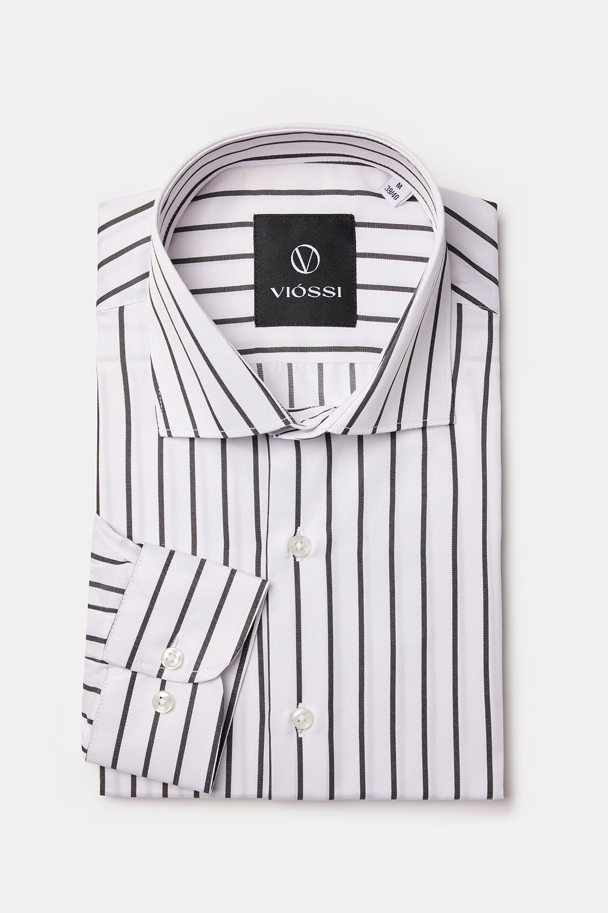 White-Black Striped Italian Spread Collar Shirt