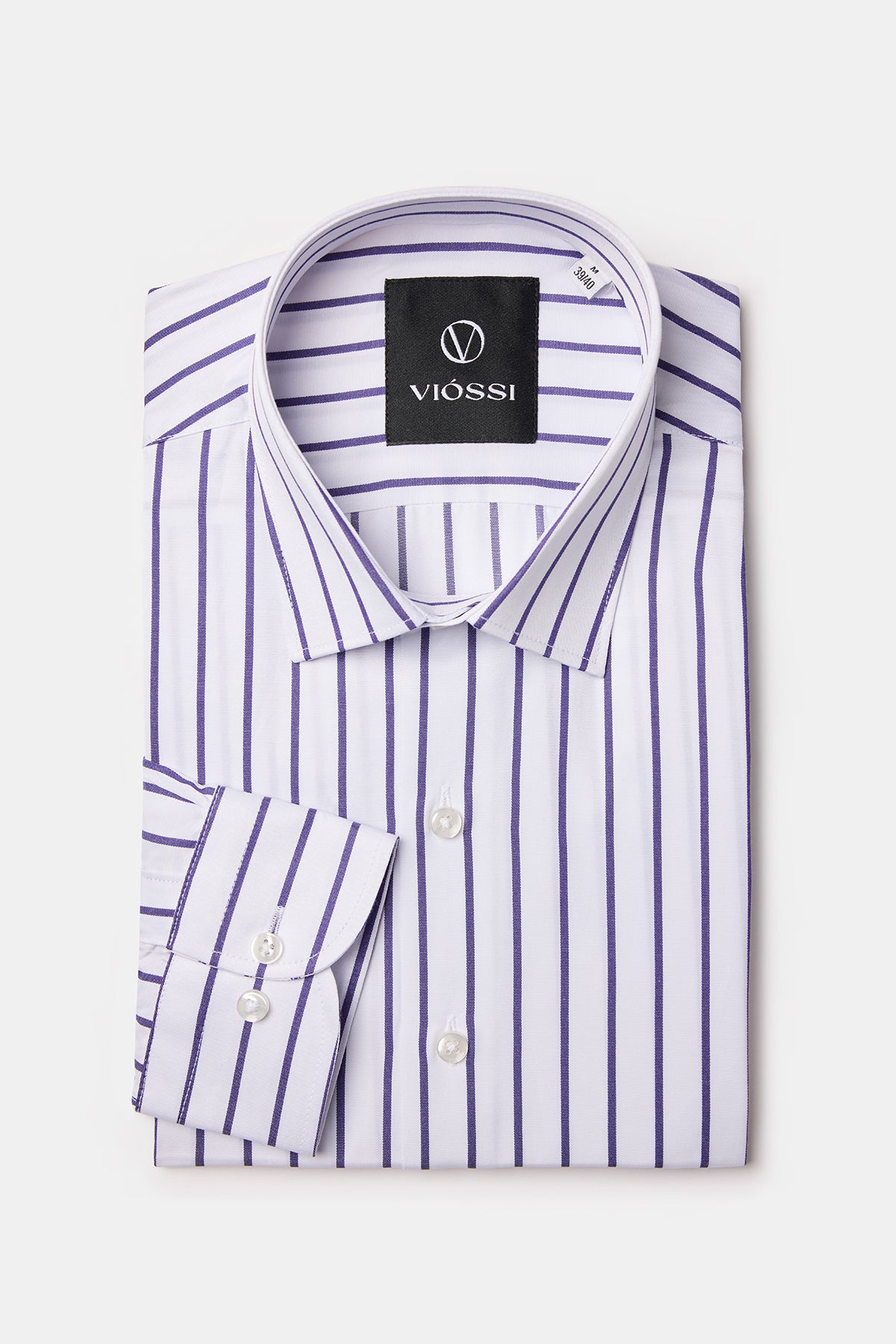 White-Purple Striped Slim-Fit Shirt