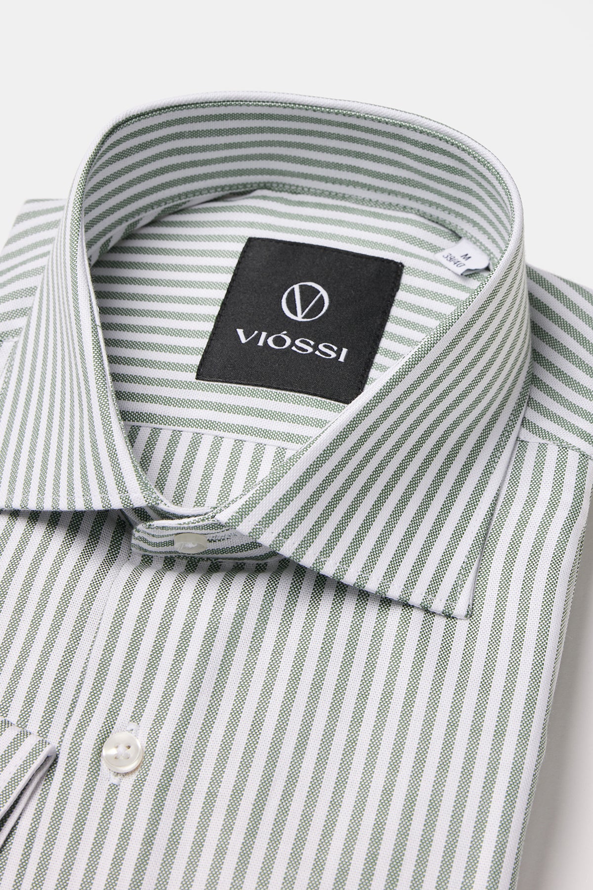 Green Striped Italian Spread Collar Shirt