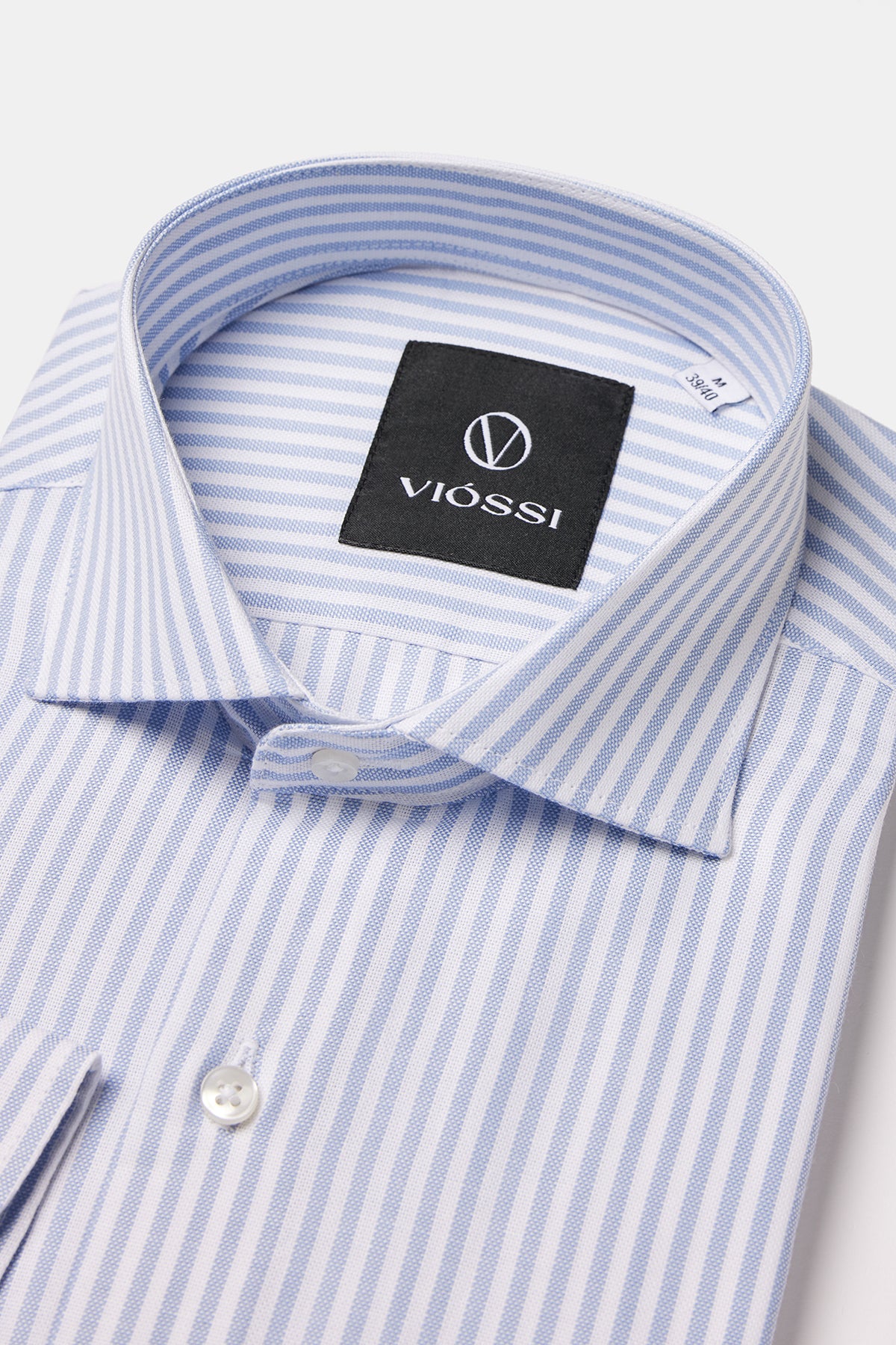 Sky-Blue Striped Spread Collar Shirt