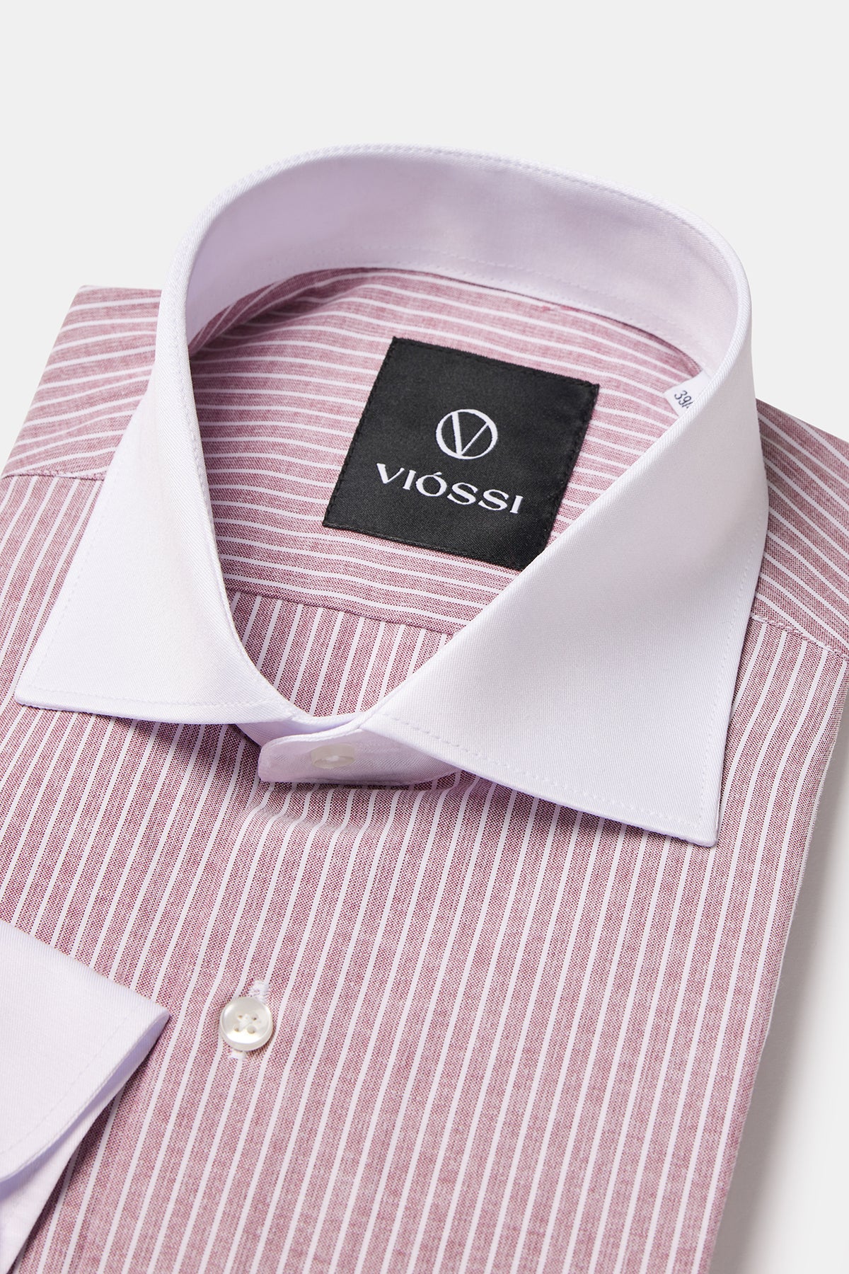 Dusty-Pink Striped White Collar Shirt