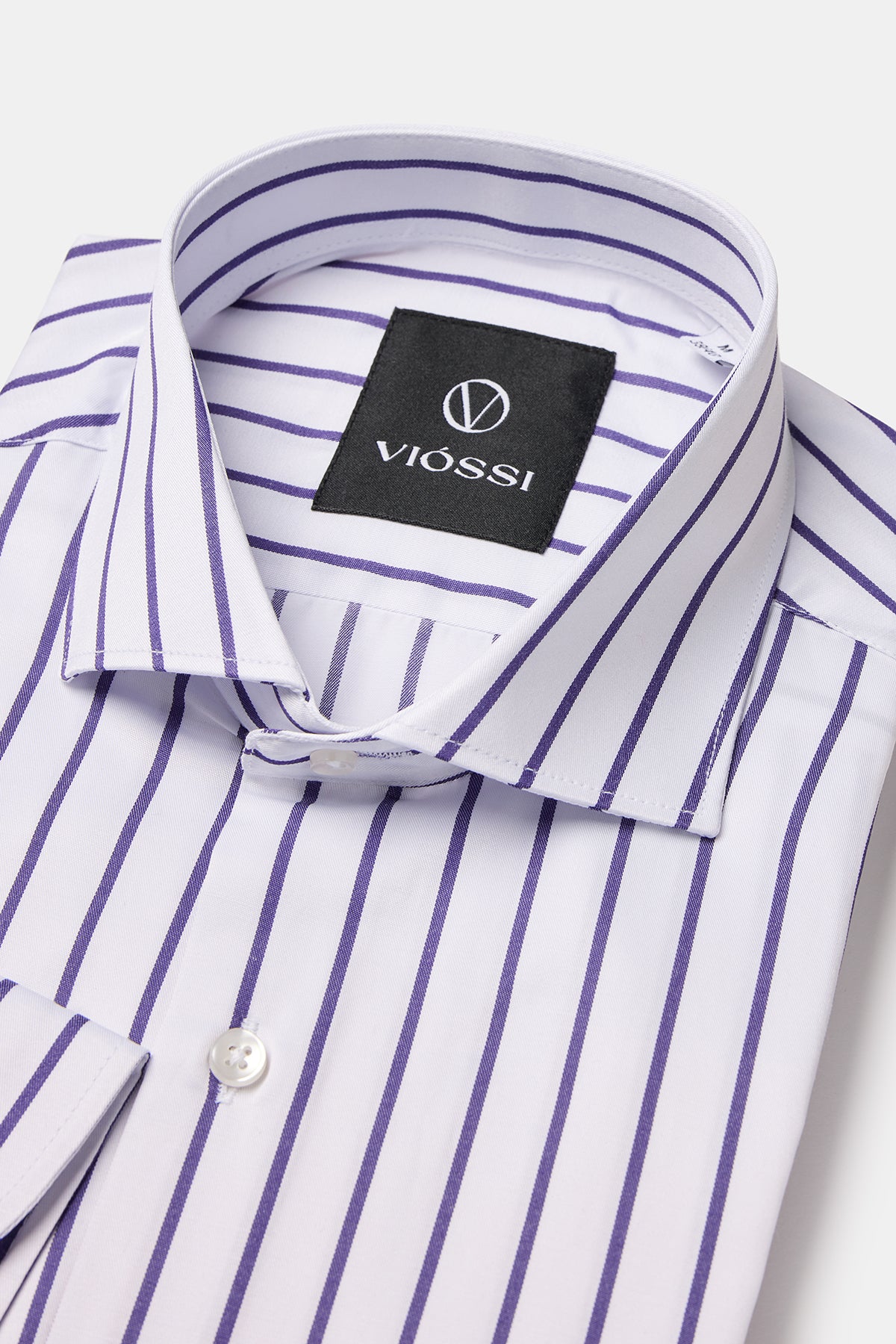 White-Purple Striped Spread Collar Shirt